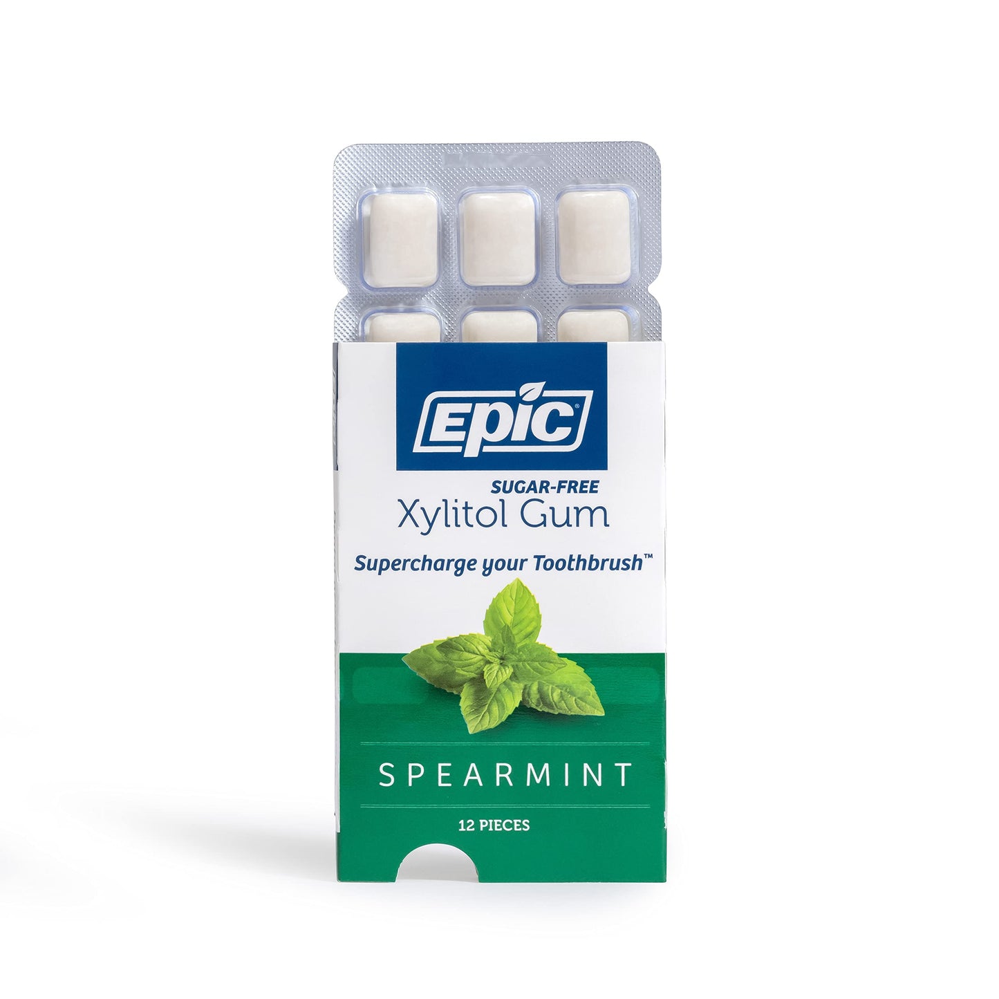 Epic Xylitol Chewing Gum - Sugar Free & Aspartame Free Chewing Gum Sweetened w/Xylitol for Dry Mouth & Gum Health (Spearmint, 12