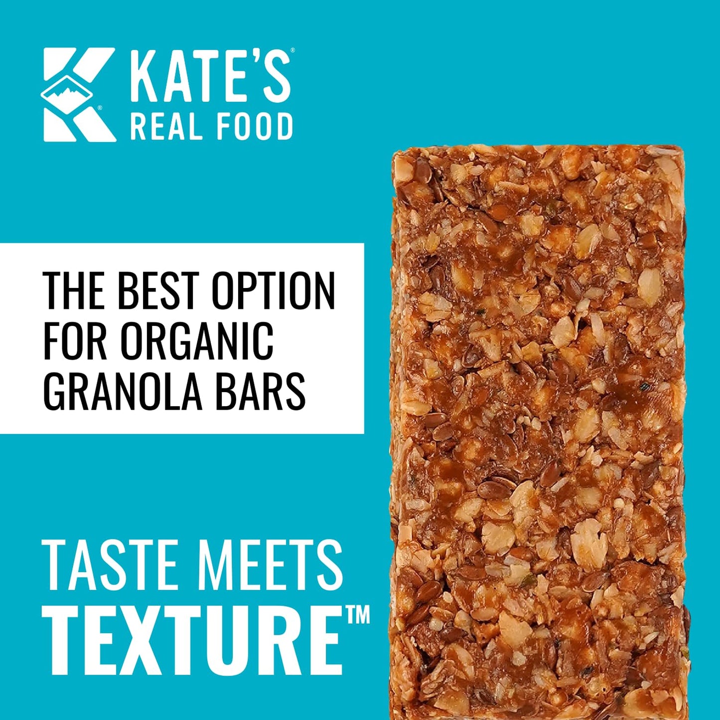 Kates Real Food Organic Granola Bars - Peanut Butter Hemp & Flax (2.2 oz  Pack of 12) - Organic Energy Bars Made with Gluten Free Oats - Non GMO  Soy Free  Whole Grains  and All Natural - Healthy Snacks