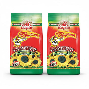 Martin Top-Grade Roasted Sunflower Seeds 500 G ? 2 Packs + 2 Unipromax Paper Bags For Husks - Kosher And Halal - Semechki Ot Martina - Unipromax Bandle