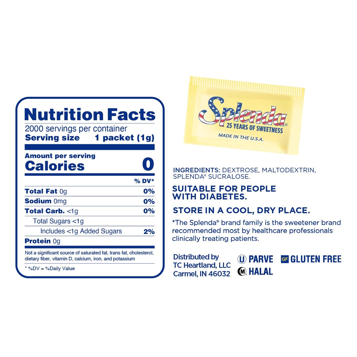 Splenda Zero Calorie Sweetener, 2000 Count Packets