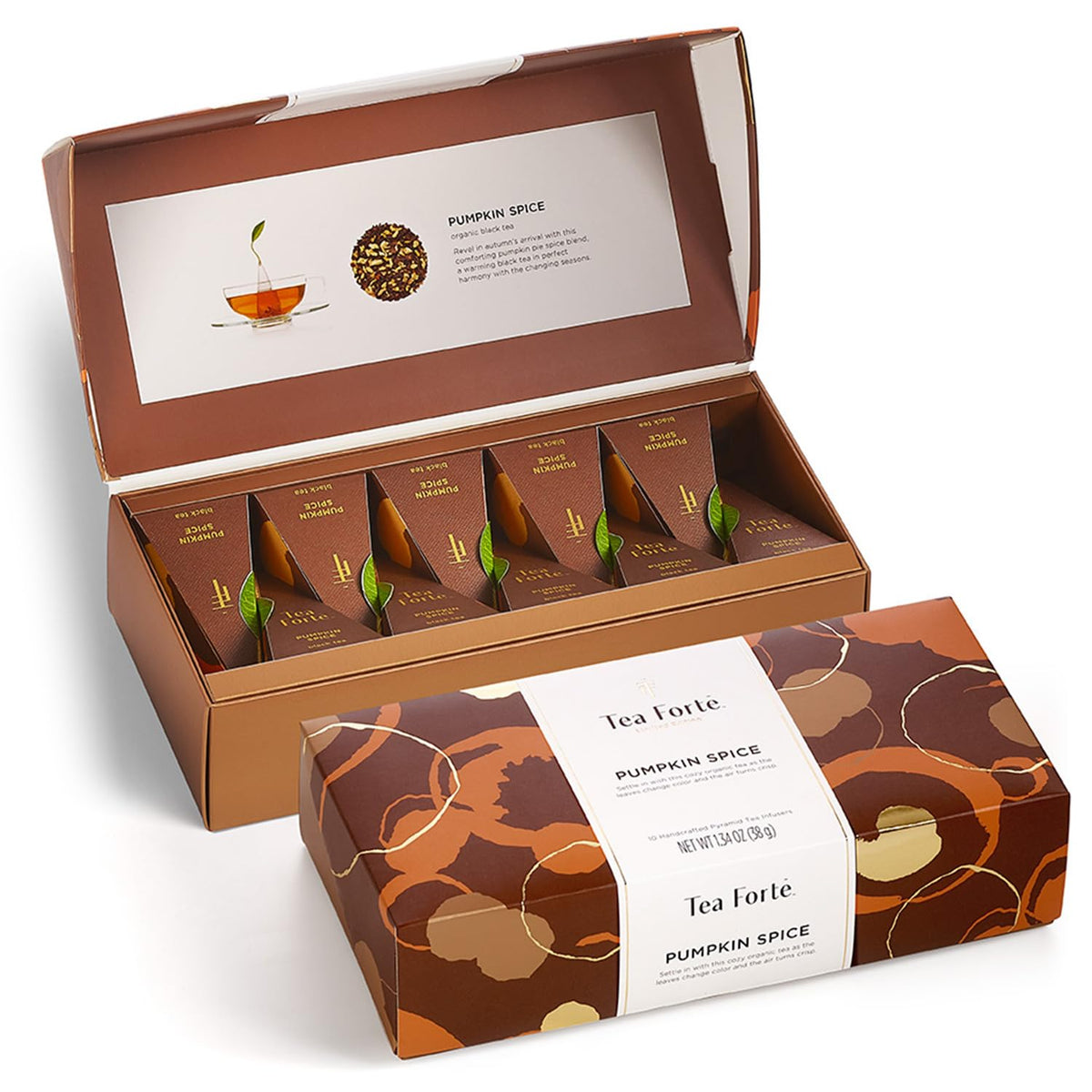 Tea Forte Pumpkin Spice Black Tea Petite Presentation Box Tea Samplers, 10 Handcrafted Pyramid Tea Infusers