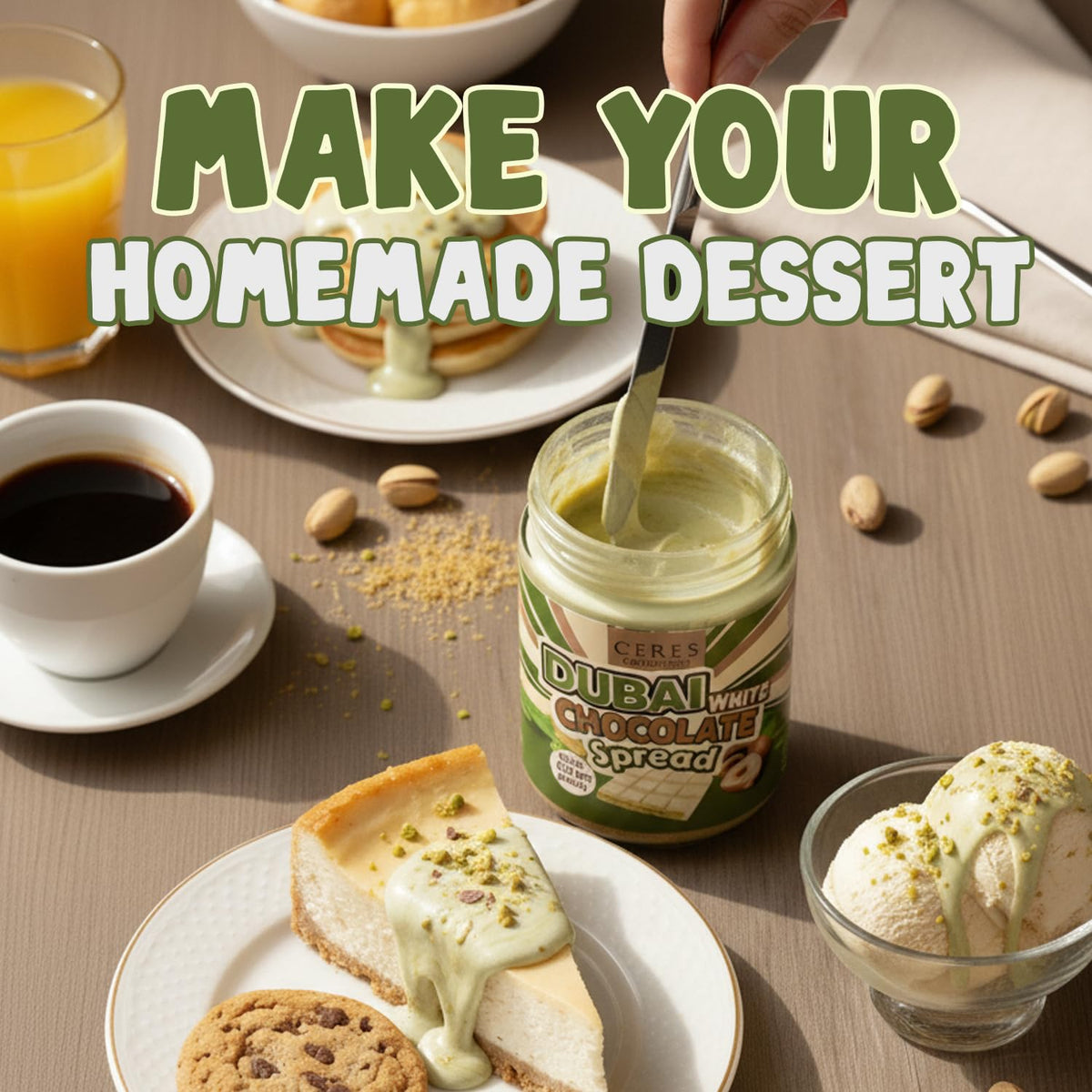 Dubai Spreadable White Chocolate - Pistachio Spread with Roasted Phyllo, Gourmet Breakfast Chocolate - 9.7 oz