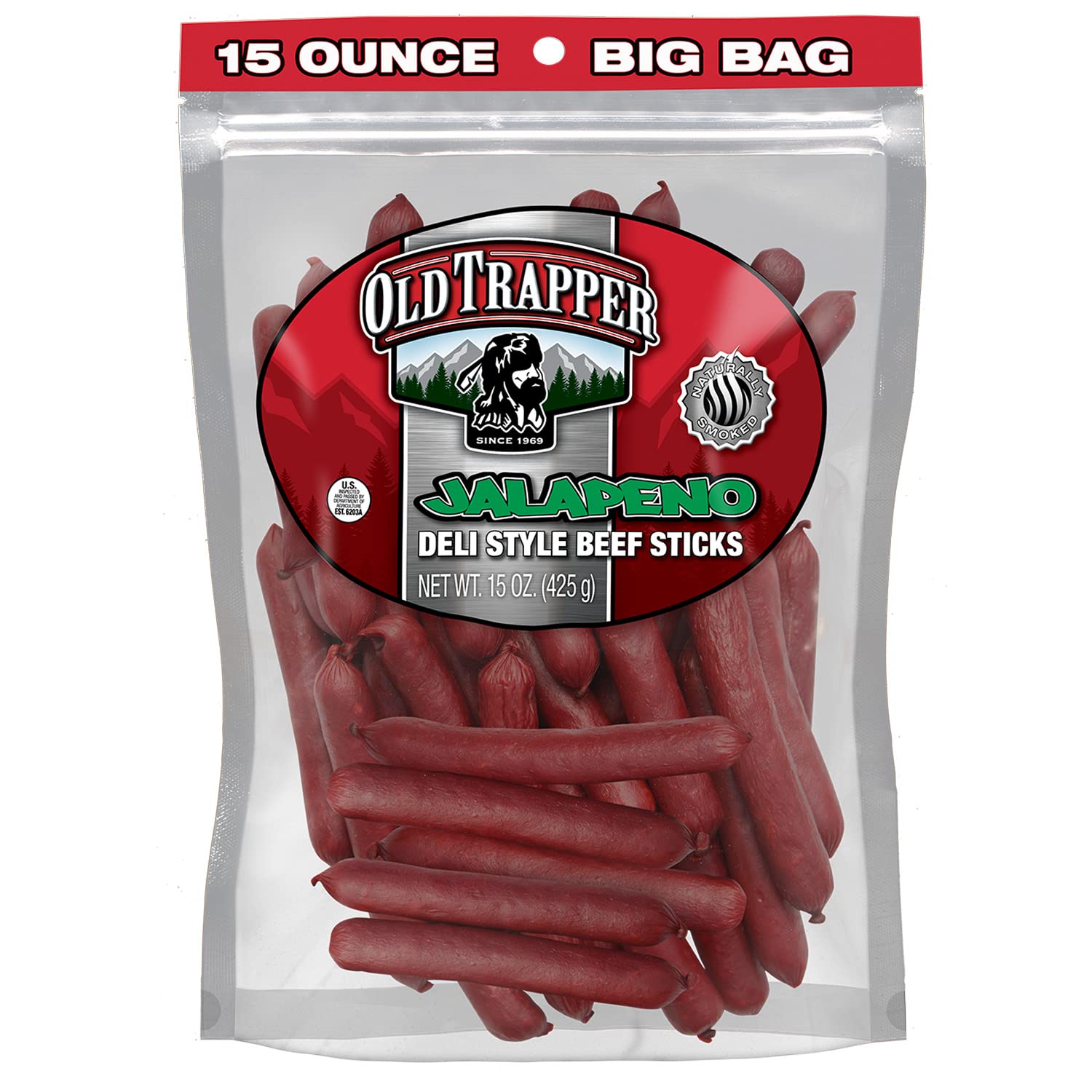Old Trapper Beef Sticks, Jalapeño Flavor, 15 Ounce, Spicy, Pack of 1, Model 33215T