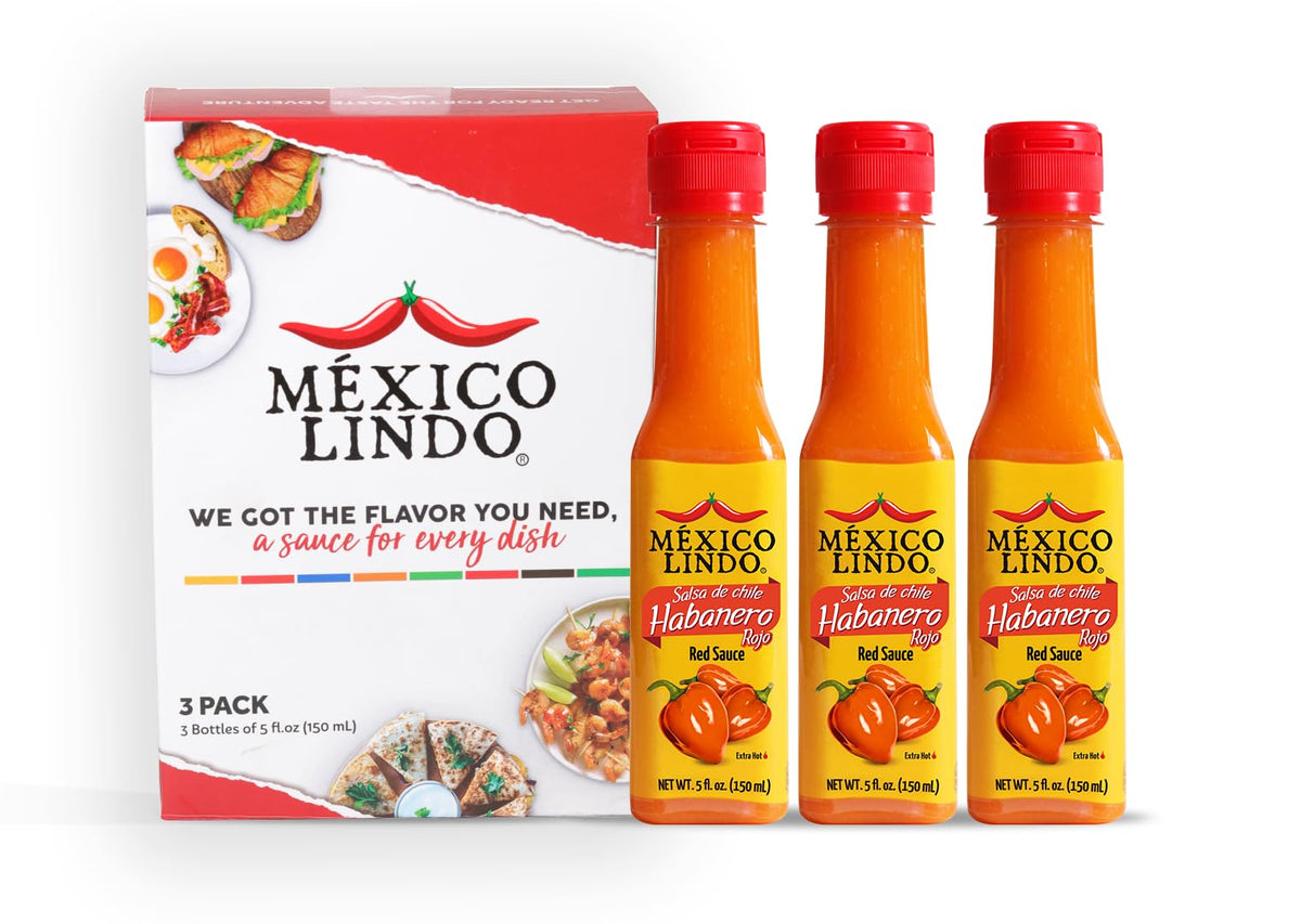 Mexico Lindo Red Habanero Hot Sauce Display, 5 fl oz, Pack of 3