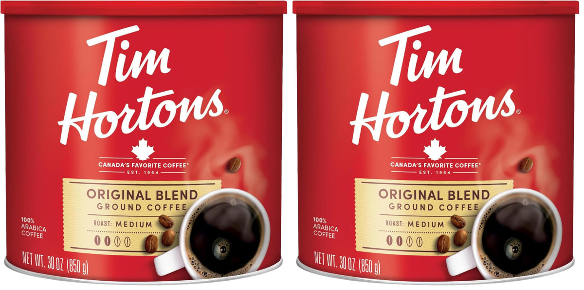 Tim Hortons Original Blend 100% Arabica Ground Coffee Can, 30 Ounces (Pack of 2)