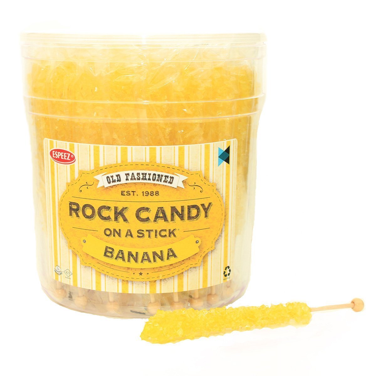 Espeez Extra Large Rock Candy Sticks - 36 Yellow Banana Candy Sticks - Individually Wrapped for Party Favors