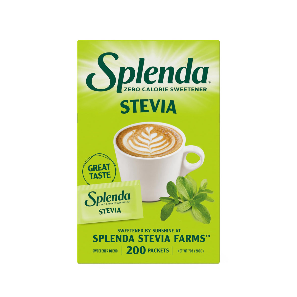 SPLENDA Stevia Zero Calorie Sweetener, Sugar Substitute Packets, 200 Count (Pack of 1)