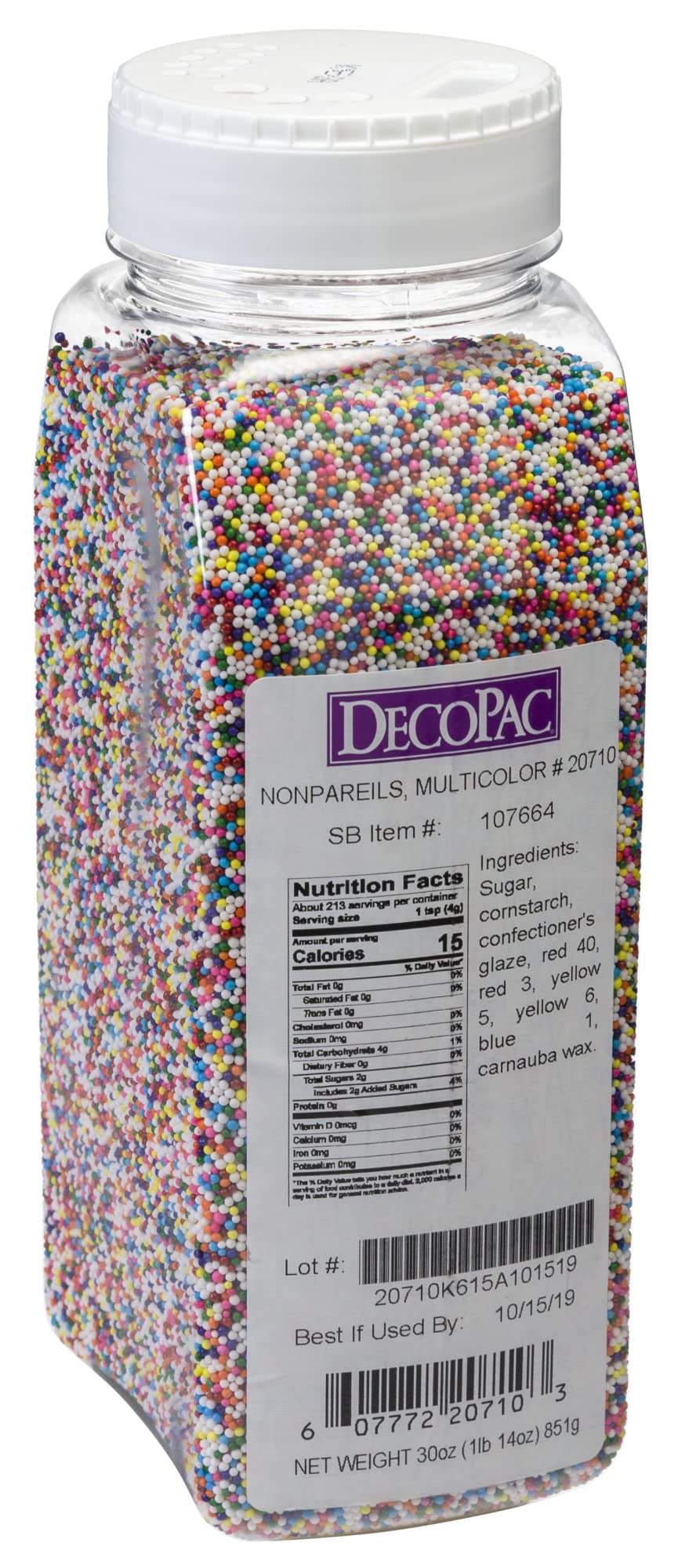DECOPAC Multi-Colored Nonpareils, 30oz/85g, Fancy Sprinkles in Handheld Container, Edible Sprinkles For Celebration Cakes, Cupca