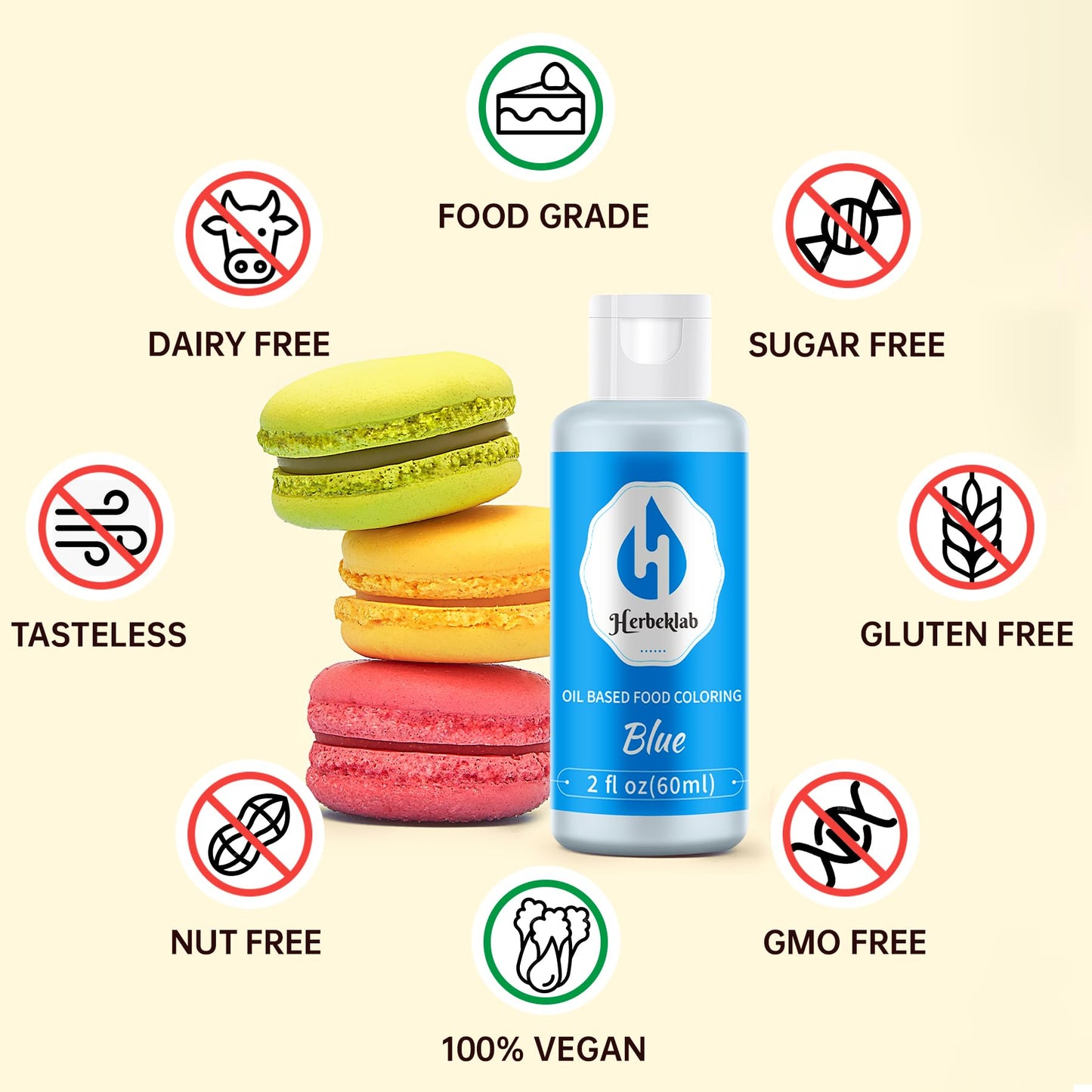 Herbeklab Blue Oil Based Food Coloring - Professional Grade Dye, 2 fl oz, Sky Blue, Ideal for Melting Chocolate, Candy Melts, Baking