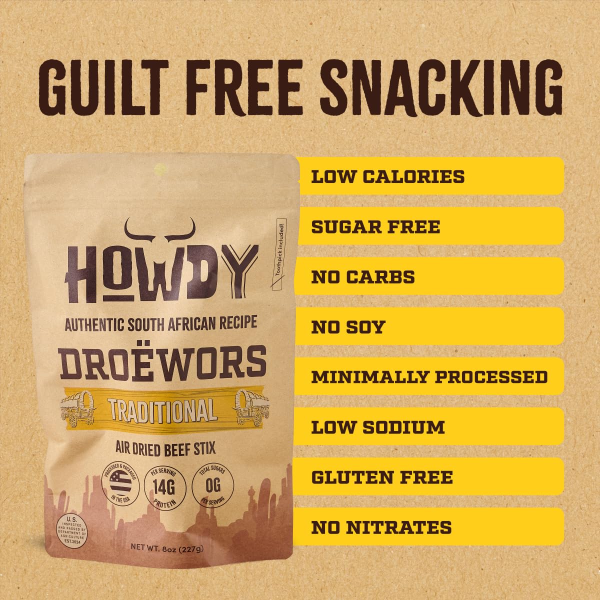 Howdysnax Handcraft Authentic Small Batch Drowors Beef Sticks Sugar Free, Soy Free, Paleo & Keto Friendly Snack