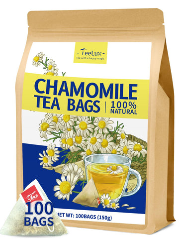 TeeLux Chamomile Tea Bags - Pure Natural Herbal Tea, Caffeine Free, 100 Count