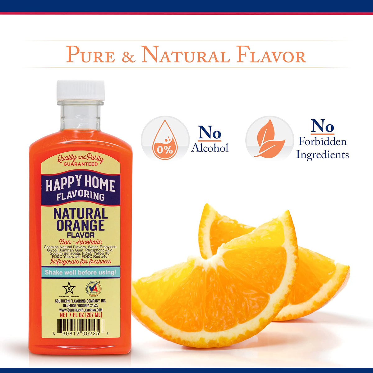 Happy Home Natural Orange Flavoring, Non-  ic, Certified Kosher, 7 Fl Oz