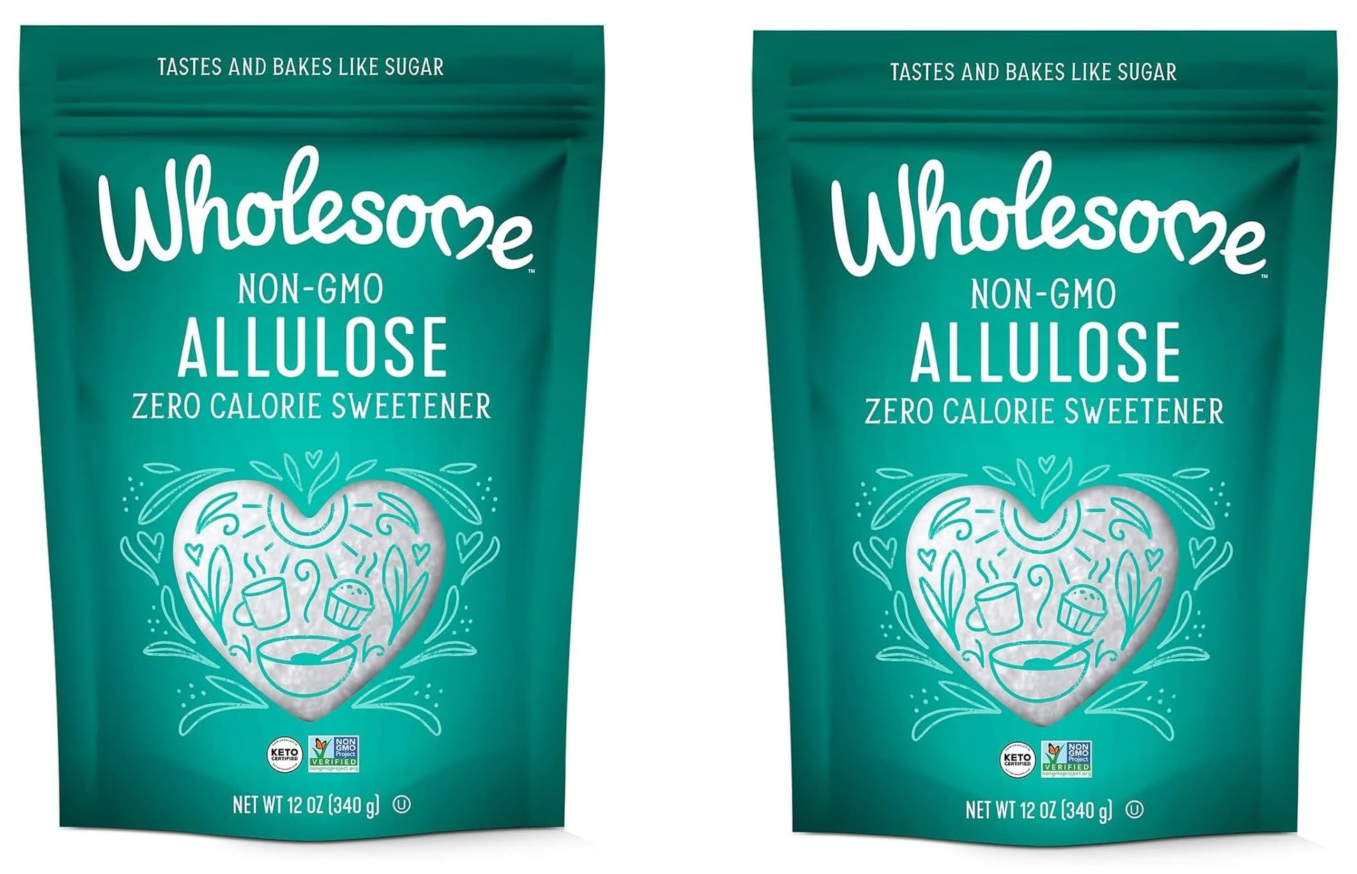 Wholesome Allulose Sweetener, Zero Calorie Granulated Sugar Substitute, 12 Ounce (Pack of 2), Non GMO, Gluten Free, Vegan