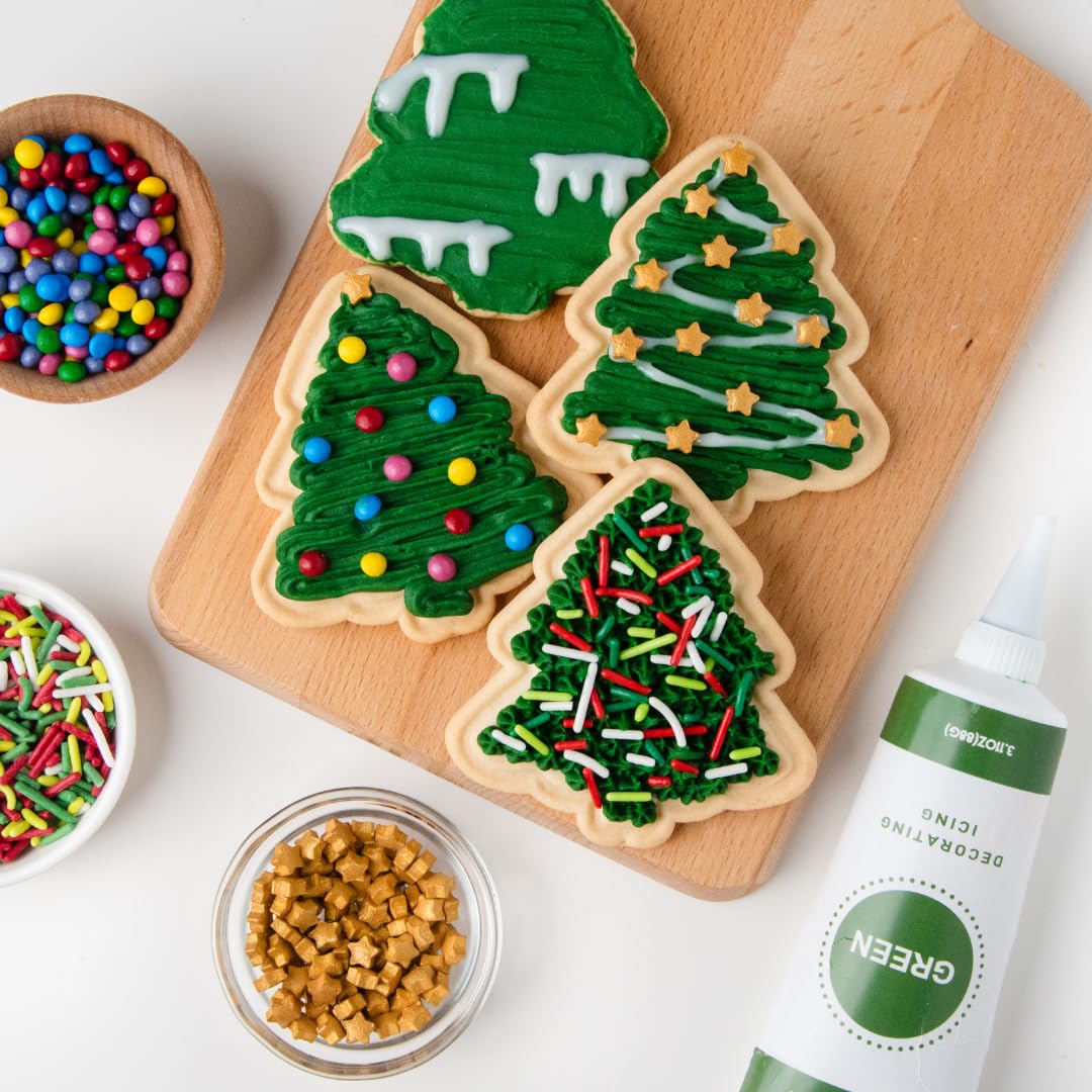 Sweets Indeed Christmas Tree Cookie Decorating Kit | 8 Pre-Baked Tree Cookies With Green & White Frosting And Sprinkles | Holiday Cookie Decorating Set For Kids, Families & Parties – 13.89 Oz
