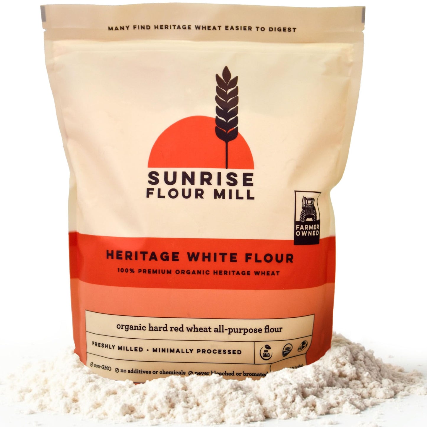Sunrise Flour Mill Organic White Flour - All Purpose, Non-GMO, Kosher, High Protein, Unbleached, 32 oz, White