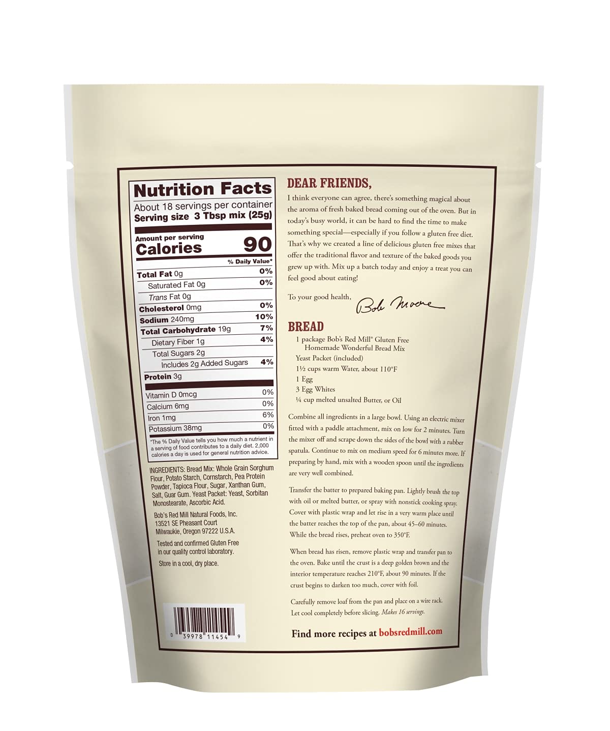Bob's Red Mill Gluten Free Homemade Wonderful Bread Mix, 16-ounce (Pack of 4)