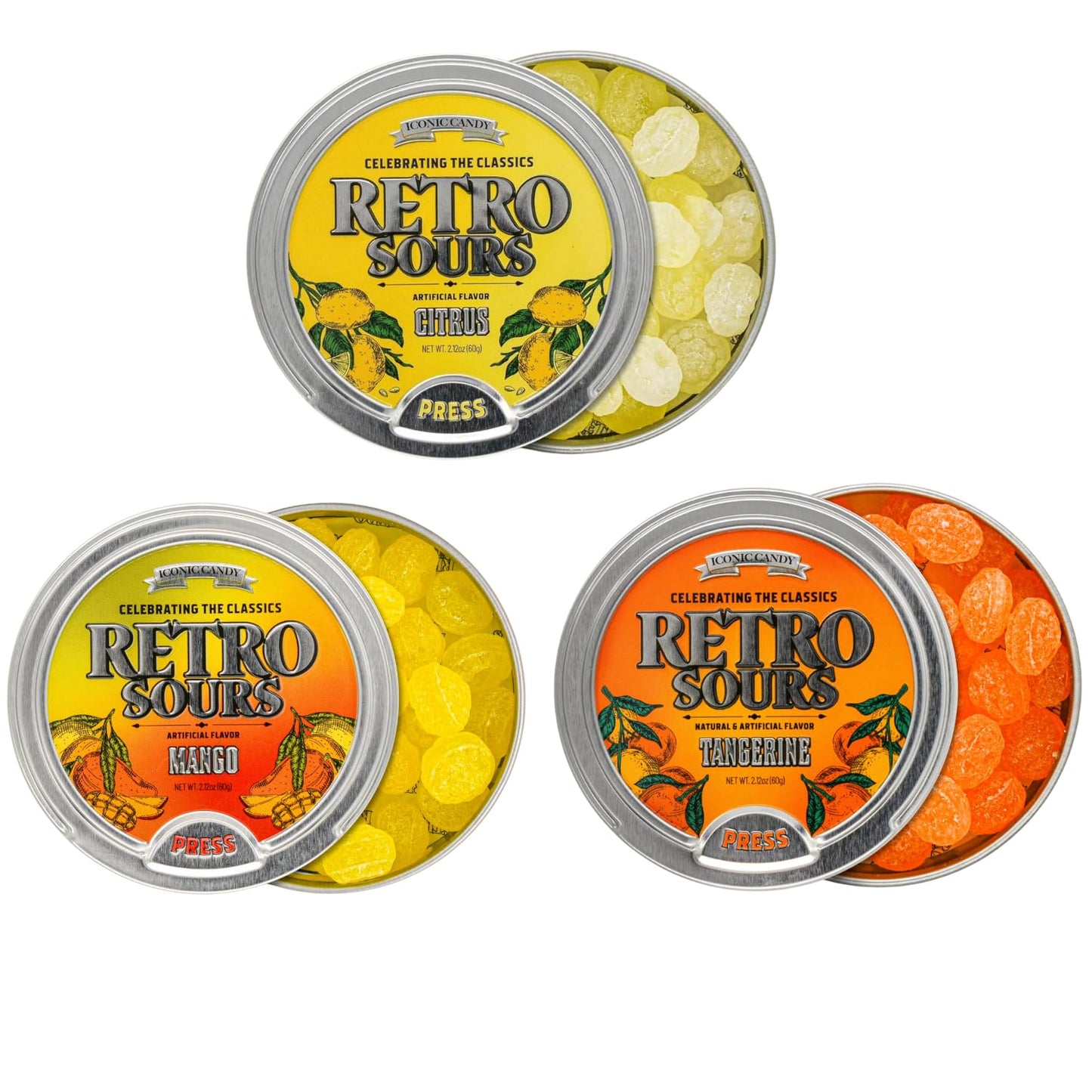 Retro Sours Tangerine + Mango + Citrus (3 Pack) - Hard Tangy Candy