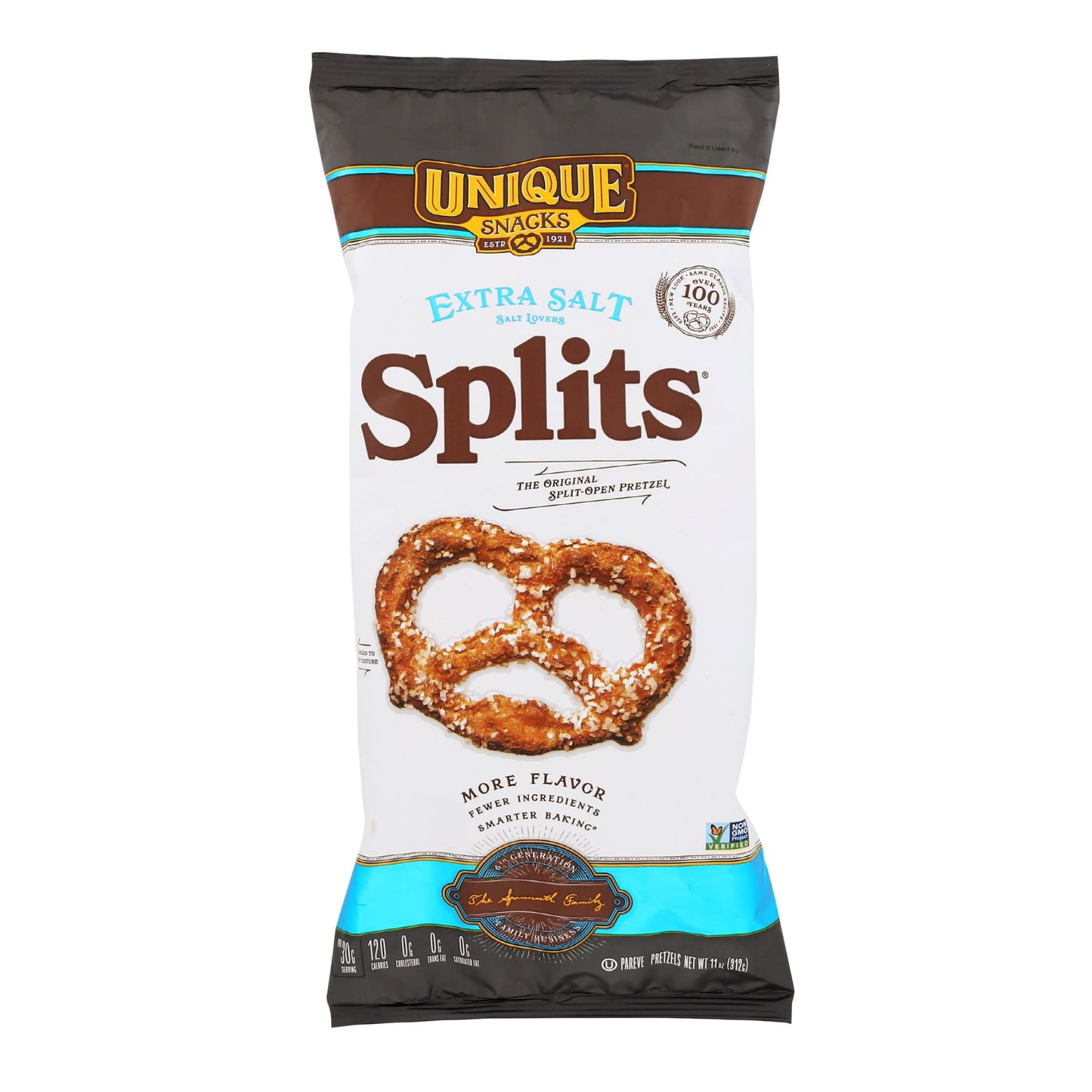 Unique Snacks Original Split-Open Pretzels, 11 Oz. Bag, Pack of 9, OU Kosher, Non-GMO