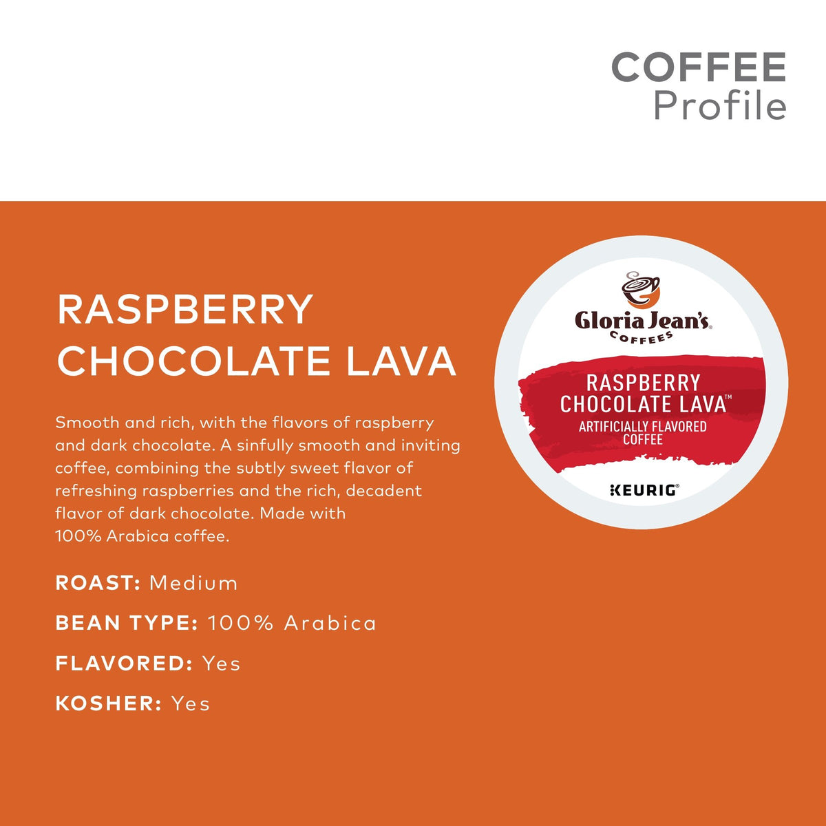 Gloria Jean'S Coffees Raspberry Chocolate Lava, Single-Serve Keurig K-Cup Pods, Flavored Medium Roast Coffee, 72 Count