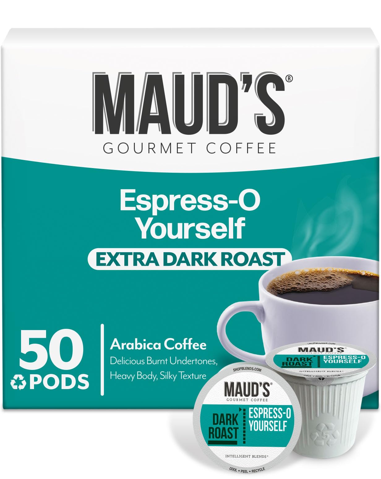 Mauds Espresso Roast Coffee Pods  50ct  Dark Roast Coffee in Recyclable Single Serve Pods - 100% Arabica Coffee  Compatible with Keurig K Cups Maker