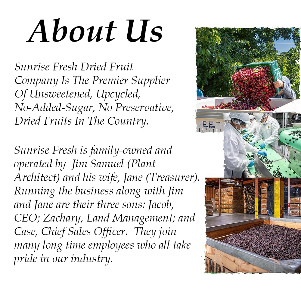 Sunrise Fresh Dried Fruit - Dried Dark Sweet Cherries - All-Natural, Dehydrated, Unsweetened, No Added Sugar, Snack - 5Lb Bulk Box