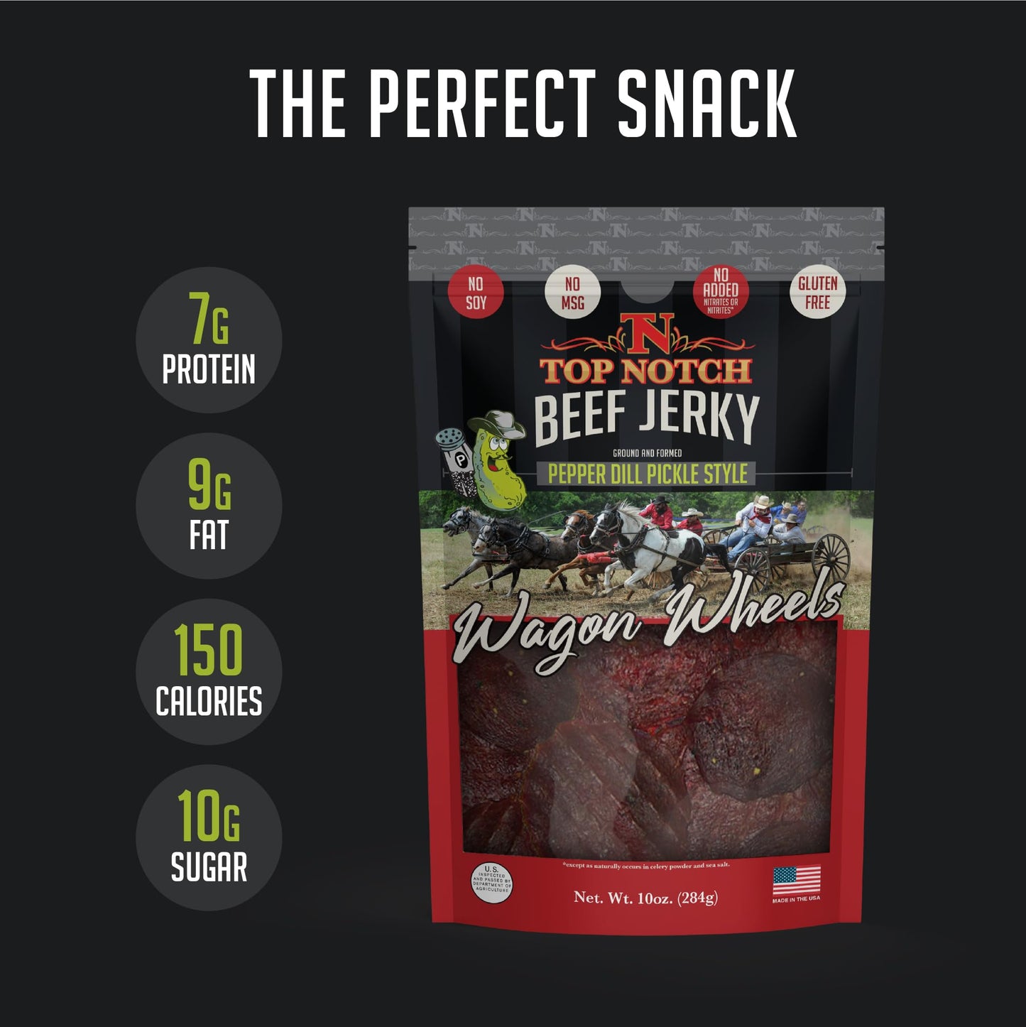Top Notch Jerky Wagon Wheels Beef Jerky - High Protein Snack for Kids & mature-themeds - 16 Ounce Pack - Pepper Dill Pickle Flavor
