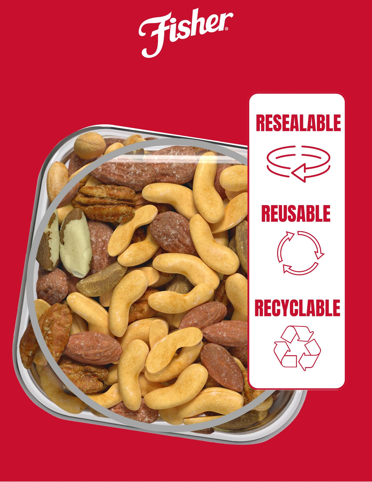 Fisher Snack Deluxe Mixed Nuts, 24 Ounces, Cashews, Almonds, Pecans, Brazil Nuts, 100% Recyclable