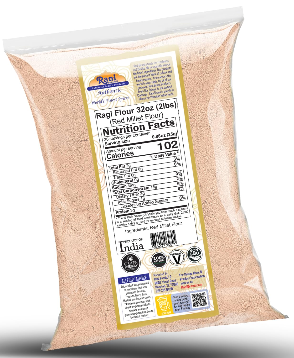 Rani Ragi (Finger Millet) Flour 32Oz (2Lbs) 908G ~ All Natural | Vegan | Gluten Friendly | Non-Gmo | Kosher | Indian Origin