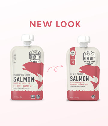 Serenity Kids 6+ Month Baby Food Puree Pouches with Wild Caught Salmon, Butternut Squash & Beet - Ethically Sourced Meat & Organ