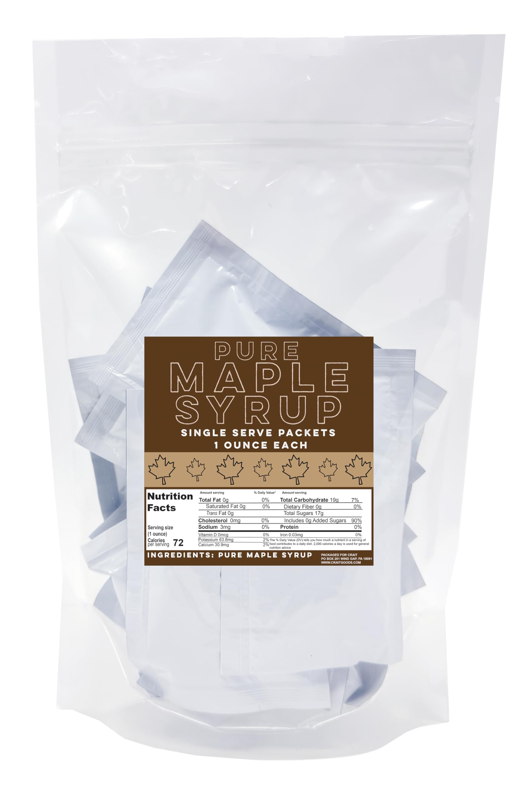 Crait Pure Maple Syrup Packets - Single Serve, 1 Ounce, Pack of 12