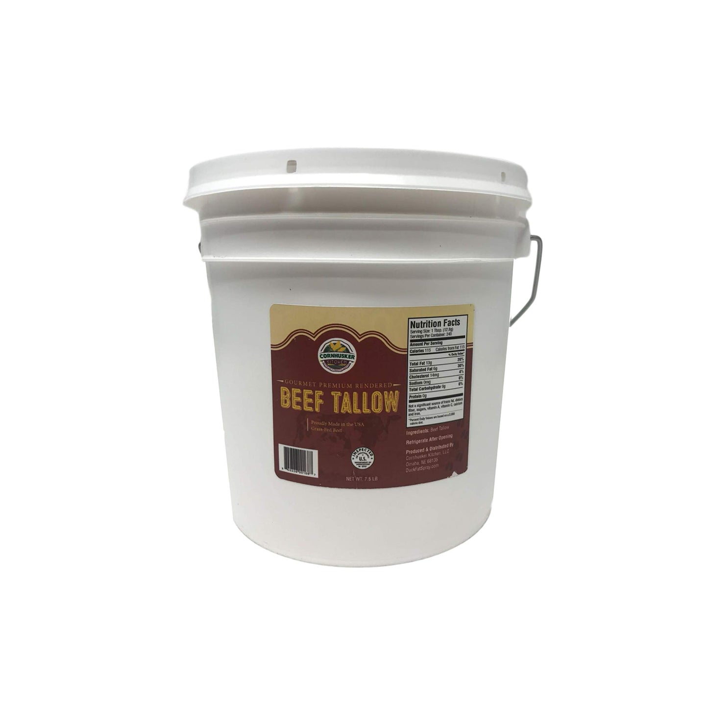 CORNHUSKER KITCHEN Grass Fed Beef Tallow, 7.5 Lbs, All-Natural Cooking Fat