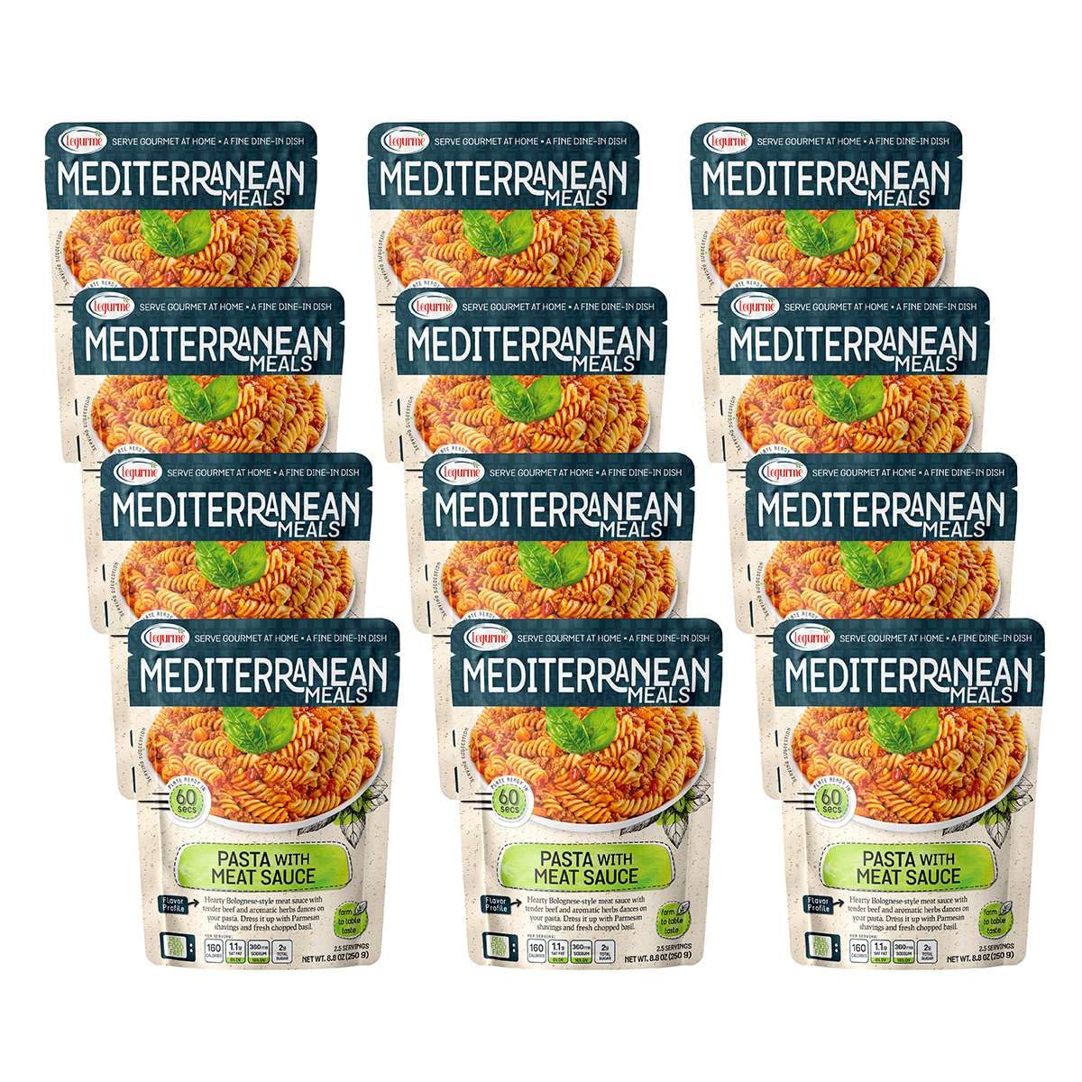 Mediterranean, Ready to Eat Pasta with Meat Sauce, No Preservatives, No Colorants, No Artificial Flavors, 8.8 Oz (Pack of 12)