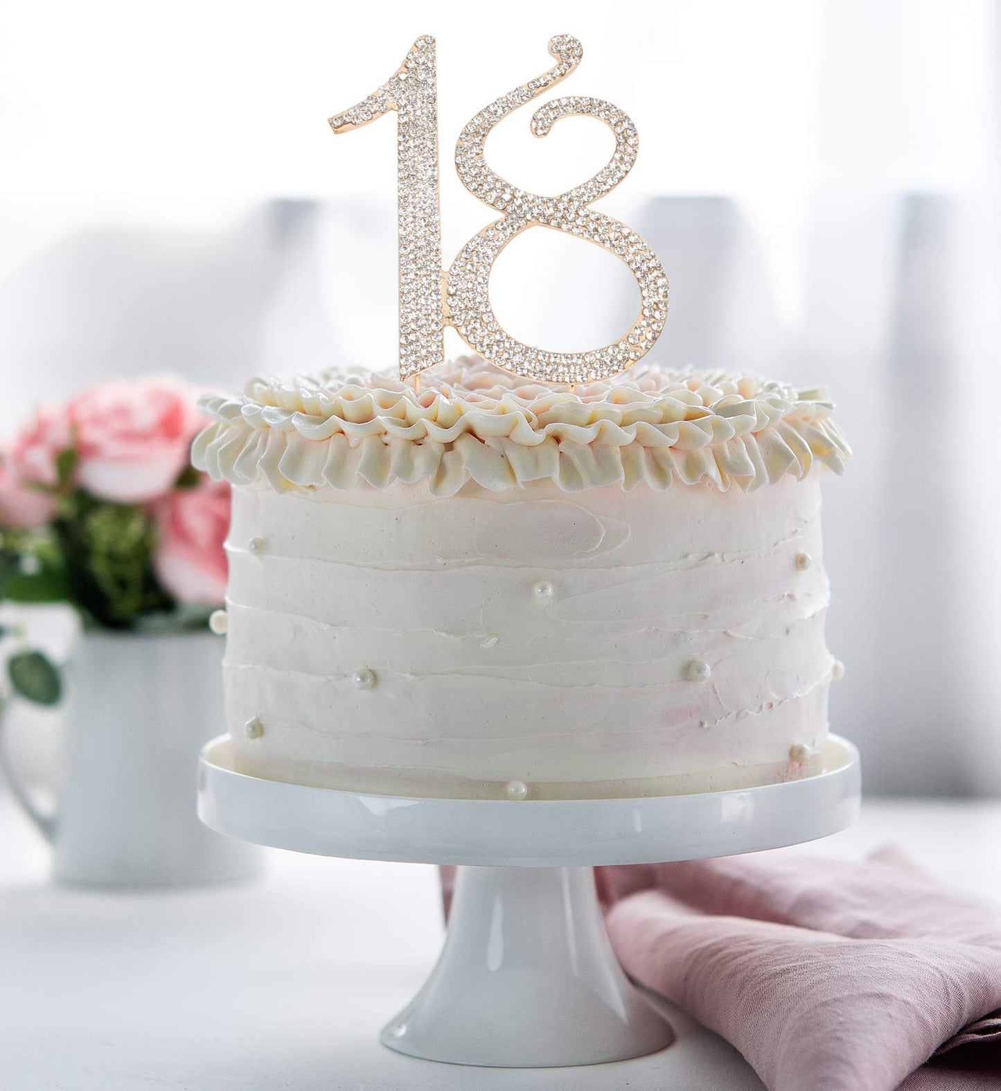 Hatcher lee Cake Topper - Bling Crystal Happy 18th Birthday Decoration, Gold, Metal, Model HCL-011