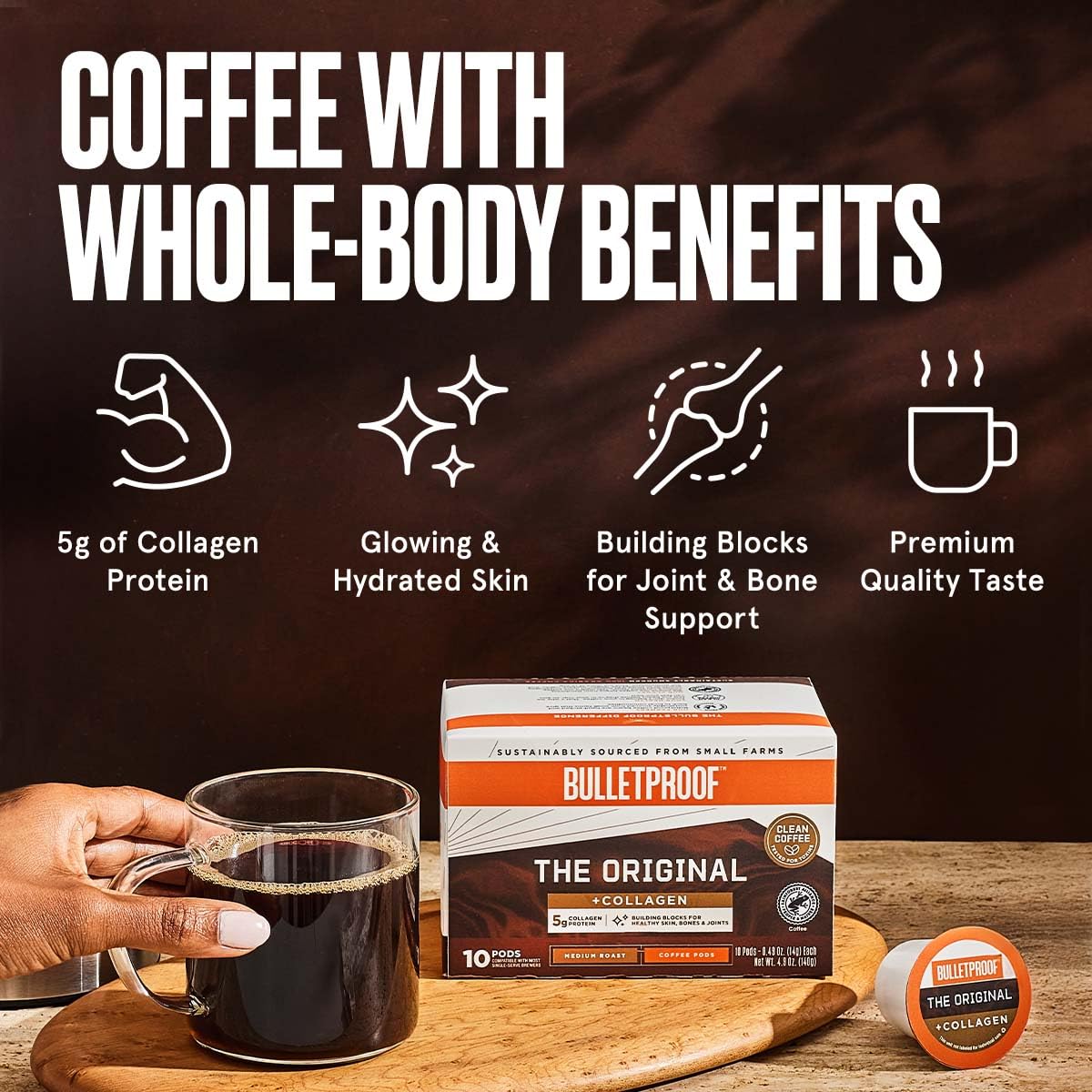 Bulletproof The Original + Collagen Single-Serve Coffee Pods, 10 Count, 100% Arabica Coffee Sourced from Central and South Ameri