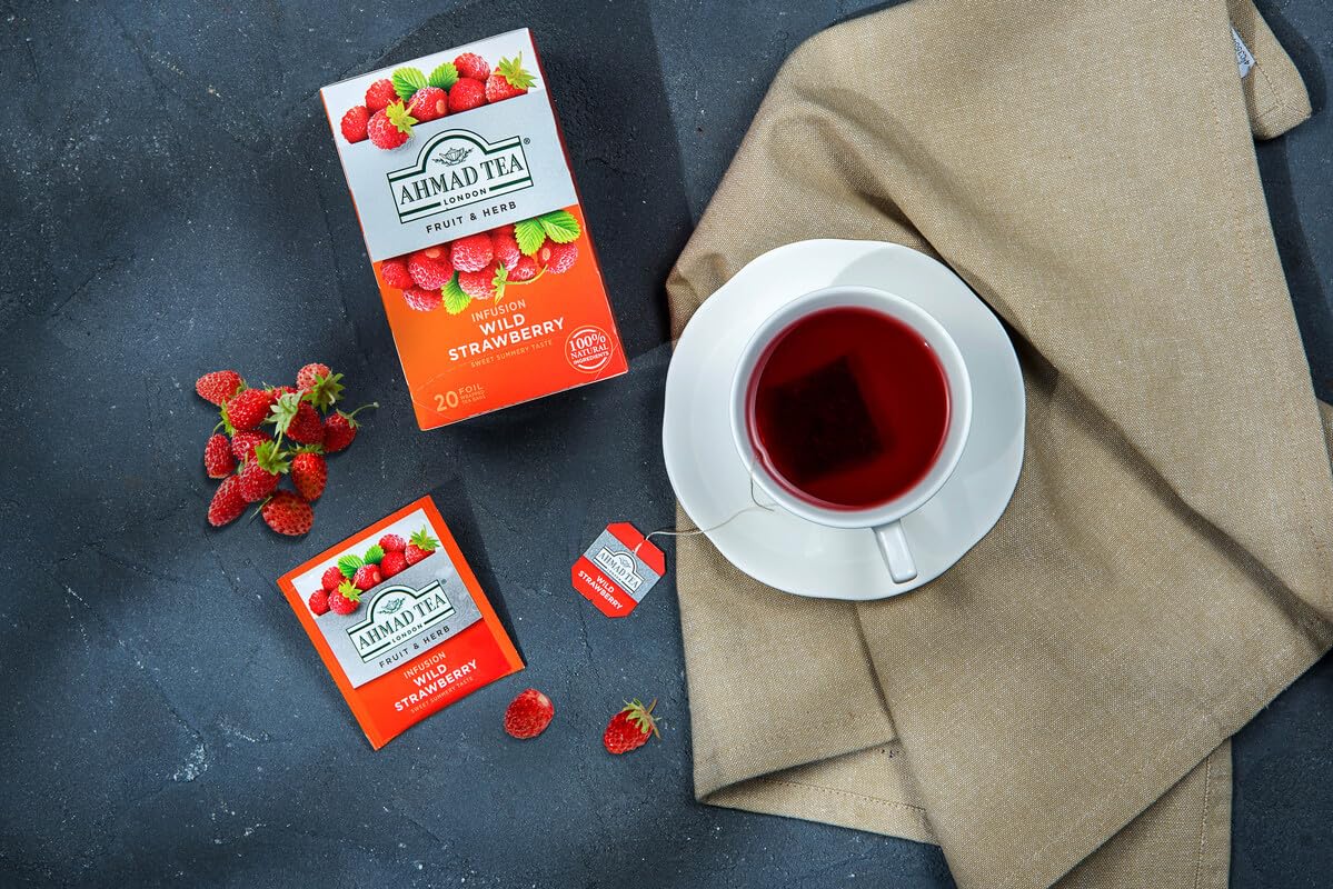 Ahmad Tea Wild Strawberry Herbal Infusions, 20 Count, Brown