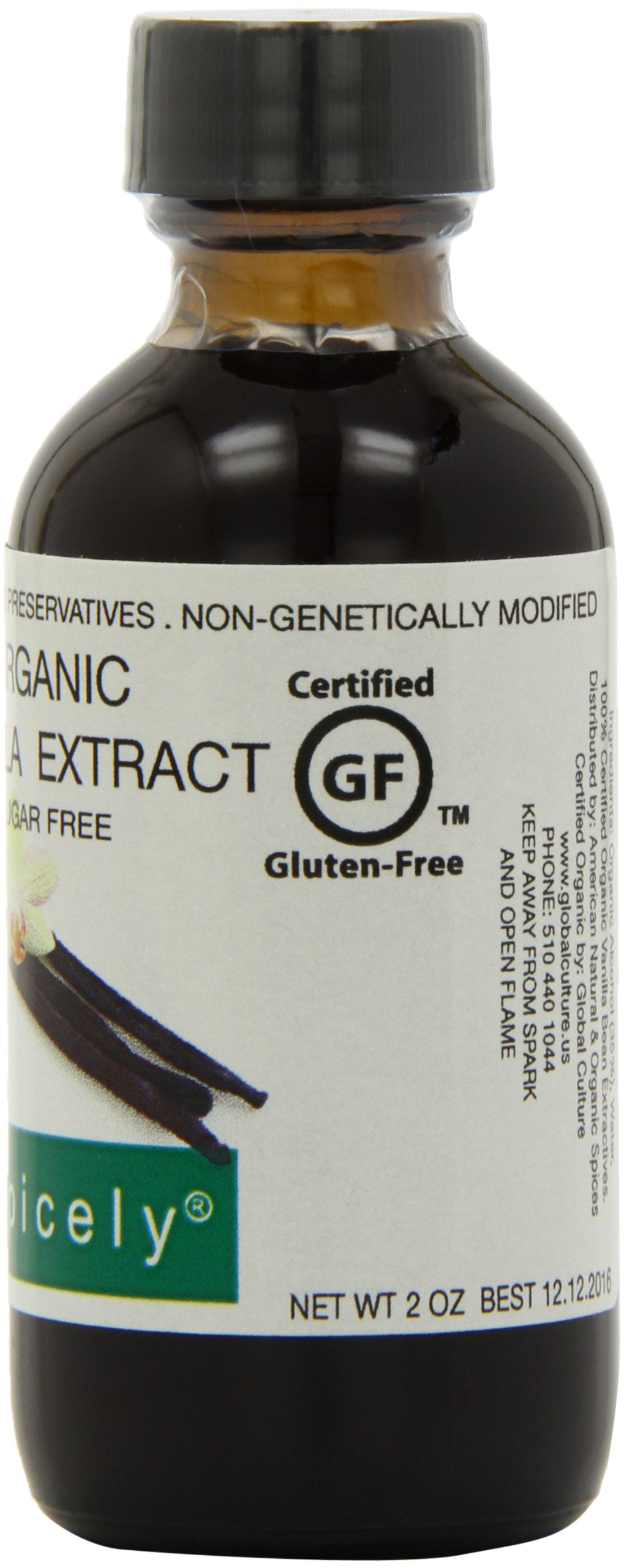 Spicely Organics Usda Certified Organic Vanilla Extract, No Artificial Colors Or Preservatives, Zero Sugar, Vegan Friendly, Kosh