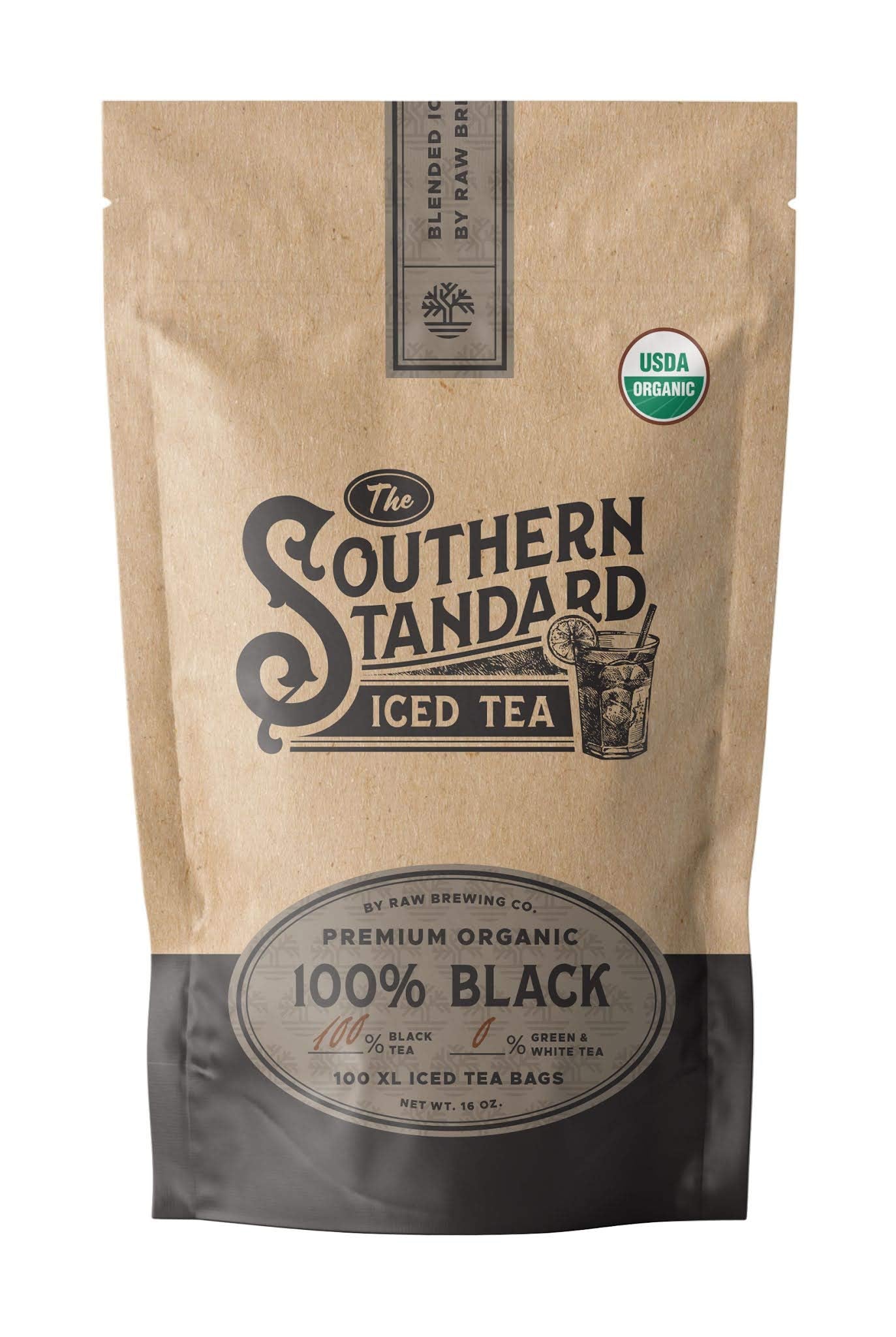 Raw Brewing Company Premium Organic Iced Tea Bags - 100% Black Blend, 100 XL Bags, 1 Pound, Makes 50 Gallons