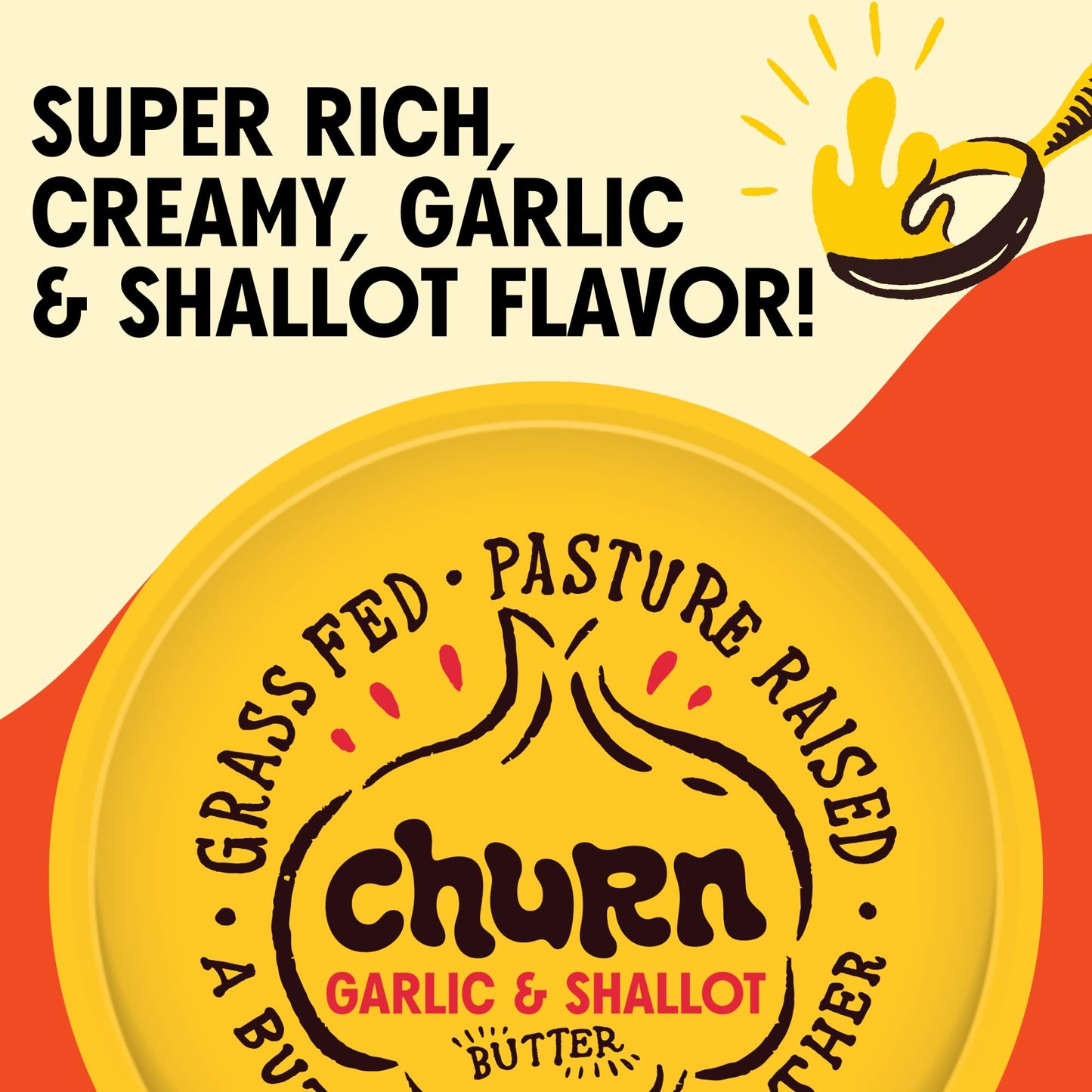 Churn Garlic & Shallot Butter, Flavored Compound Butter, 11oz (2 x 5.5oz), Non-GMO, Yellow