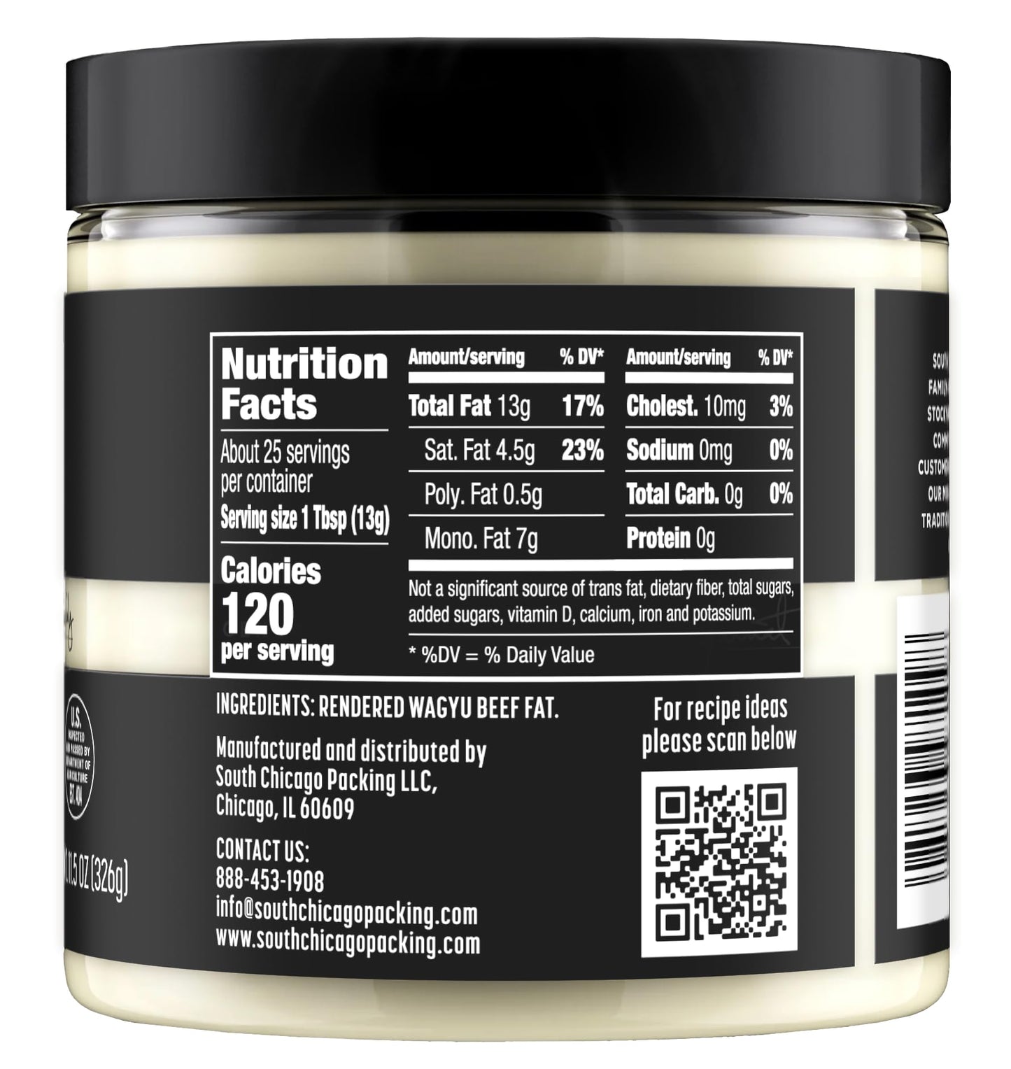 South Chicago Packing Wagyu Beef Tallow, 11.5 Oz Glass Jar, Perfect For Searing, Sauteing, Cooking, Pan Frying, Keto Friendly, P