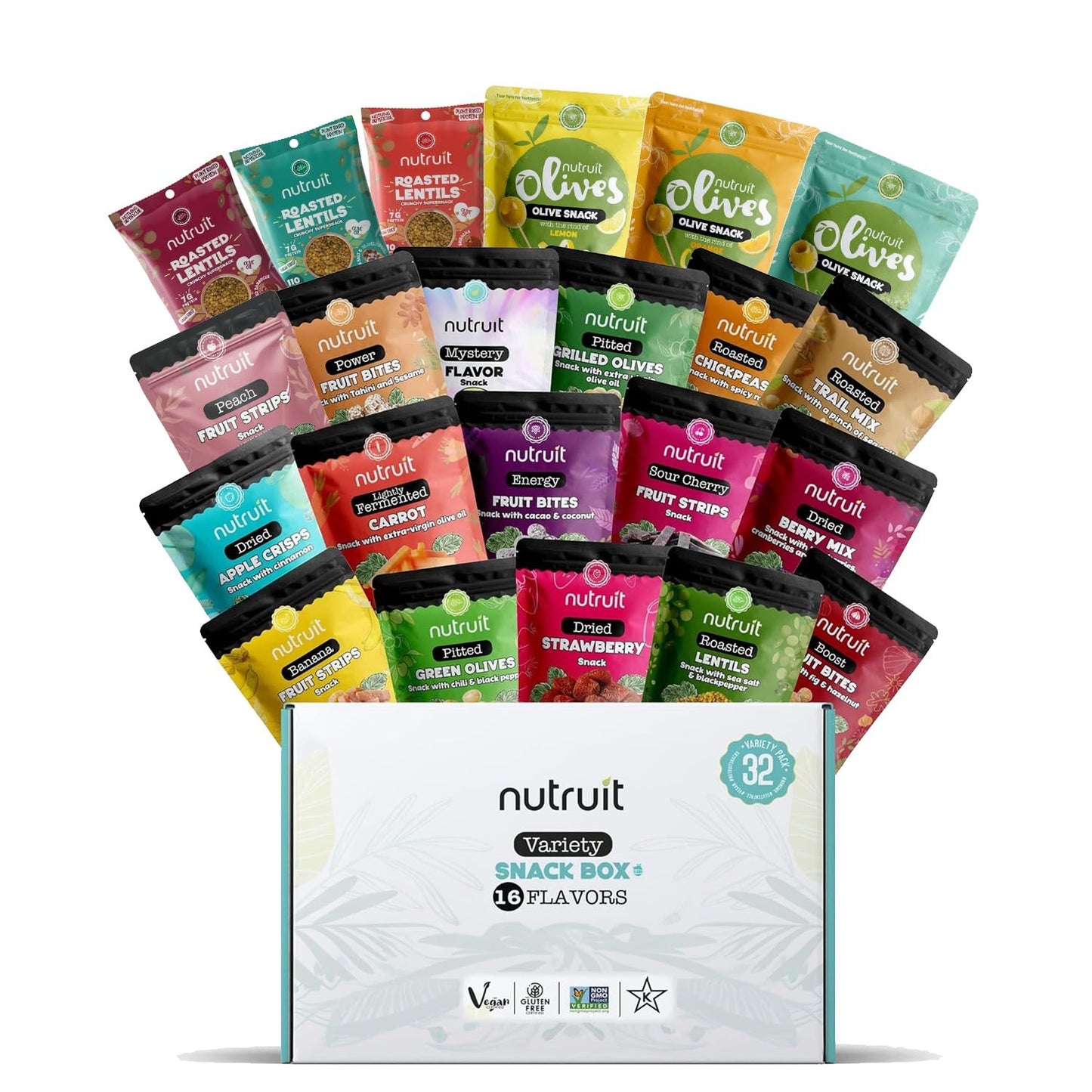 Nutruit Gourmet Healthy Snacks Variety Box, Vegan, Gluten Free, Non-GMO, 32 Pack, 1.2oz