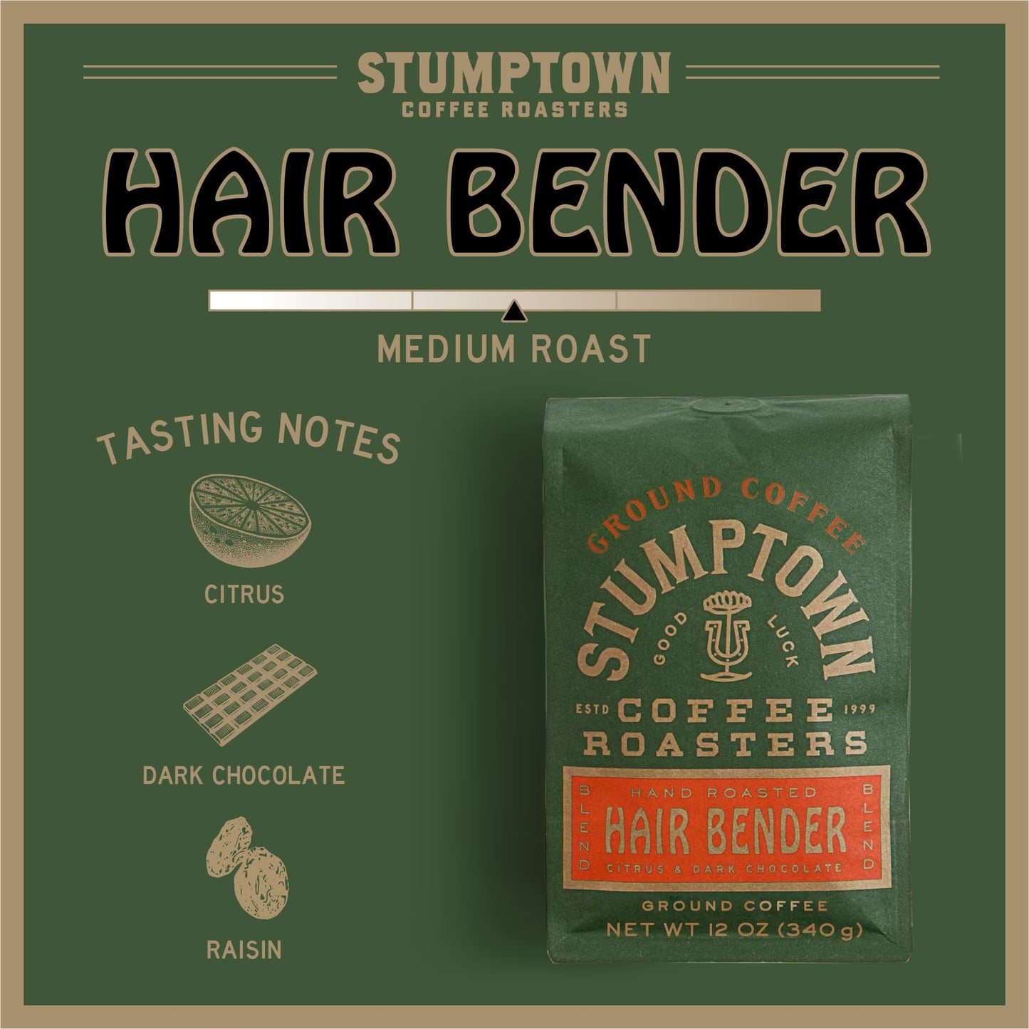 Stumptown Coffee Roasters Medium Roast Ground Coffee Gifts - Hair Bender 12 Ounce Bag Flavor Notes Of Citrus And Dark Chocolate
