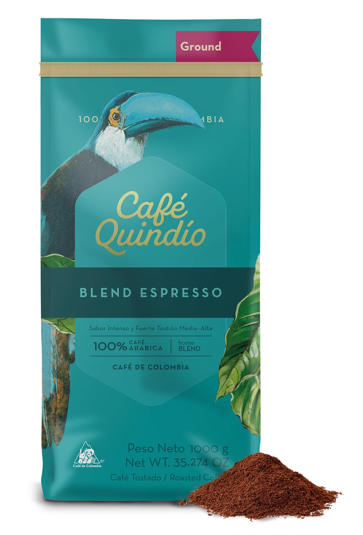 Cafe Quindio Espresso Blend - Medium/Dark Roast 100% Colombian Excelso Ground Arabica Coffee - 35.2 Ounce Bag (1kg)