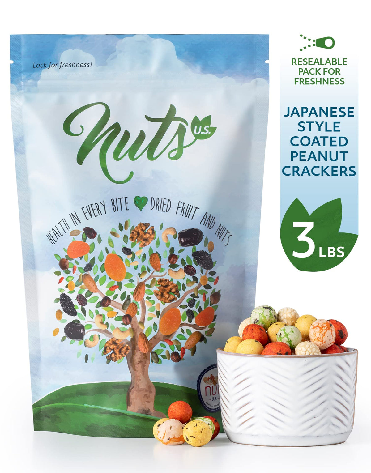 NUTS U.S. Japanese Coated Peanut  ers, Non-GMO, No Trans Fat, 3 LBS
