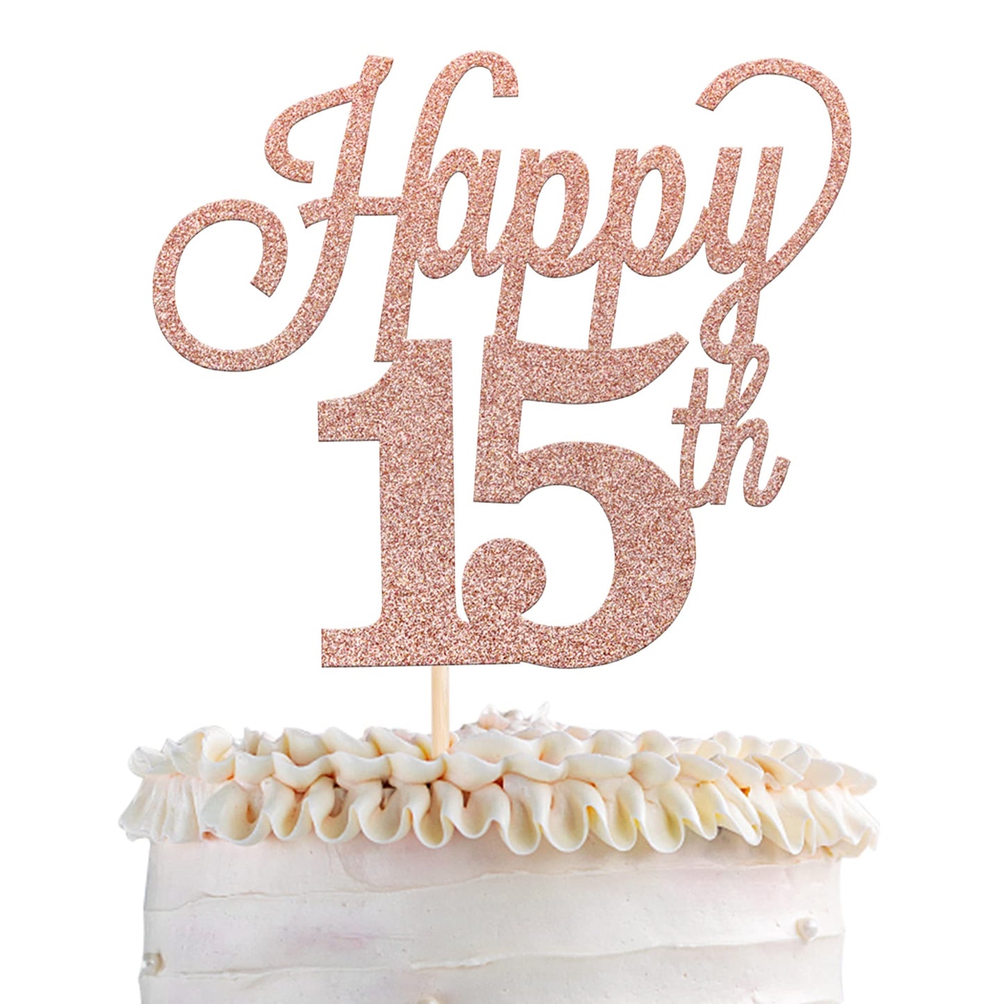 YCTHUNFISH 15th Birthday Cake Topper, Black Glitter Number 15, Rose Gold Bamboo Decorations