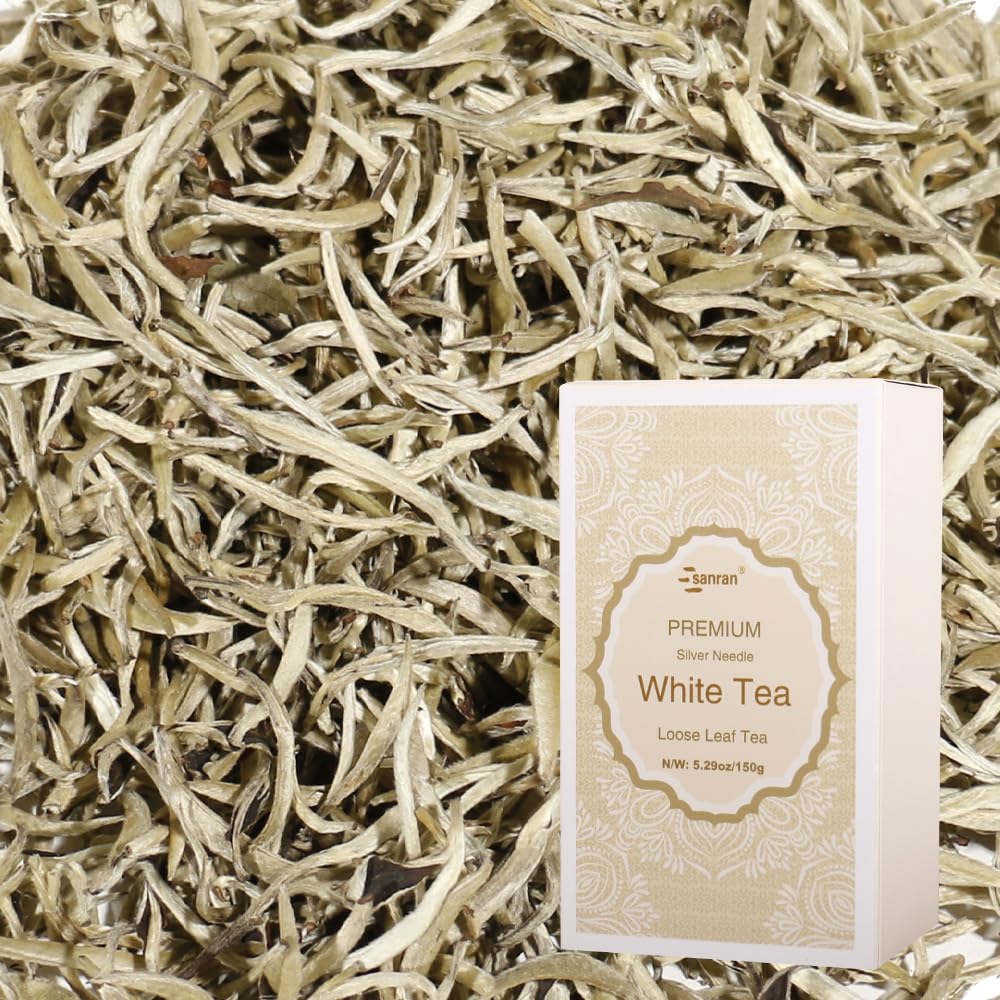 SANRAN Silver Needle White Tea Loose Leaf, Premium Yunnan Bai Hao, Low Caffeine, 5.29oz