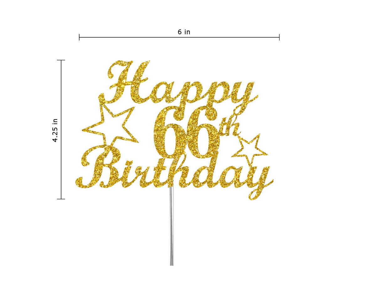 RokAPary 66 Birthday Cake Topper, Gold Glitter, Double-Sided Acrylic, Model RCT217, Premium Quality Decoration