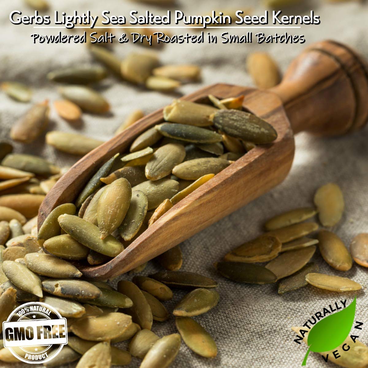 Gerbs Lightly Sea Salted Pumpkin Seed Kernels 1 lb. | Small Batch Roasted, No Artificial Additives, Resealable Bag | Crunchy & S