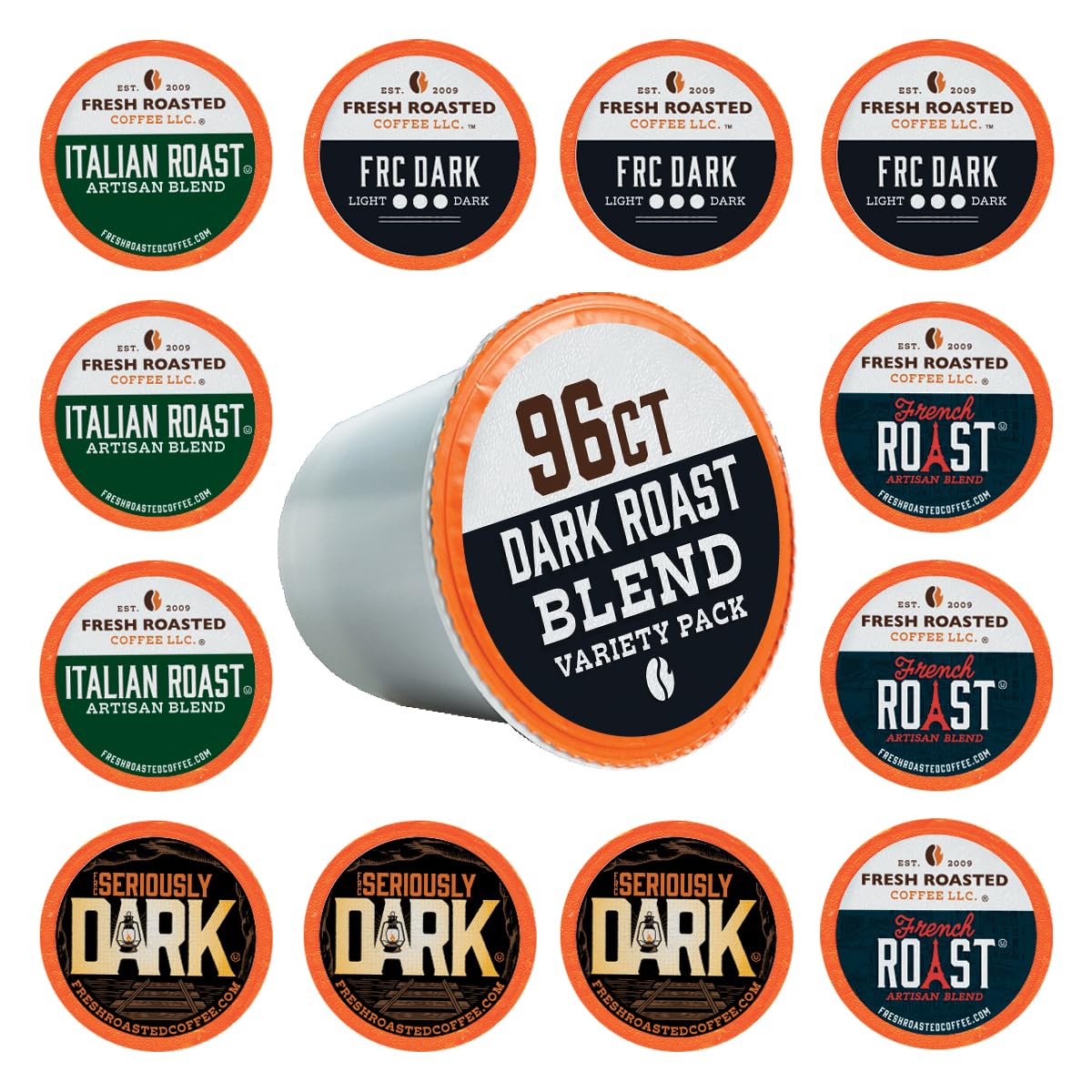 Fresh Roasted Coffee, Dark Roast Blend Variety Pack, K-Cup Compatible, 96 Count