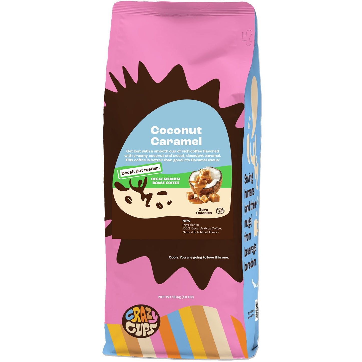 Crazy Cups Decaf Flavored Ground Coffee, Decaffeinated Coconut Caramel Coffee, For Brewing Flavored Hot Or Iced Decaf Caramel Co