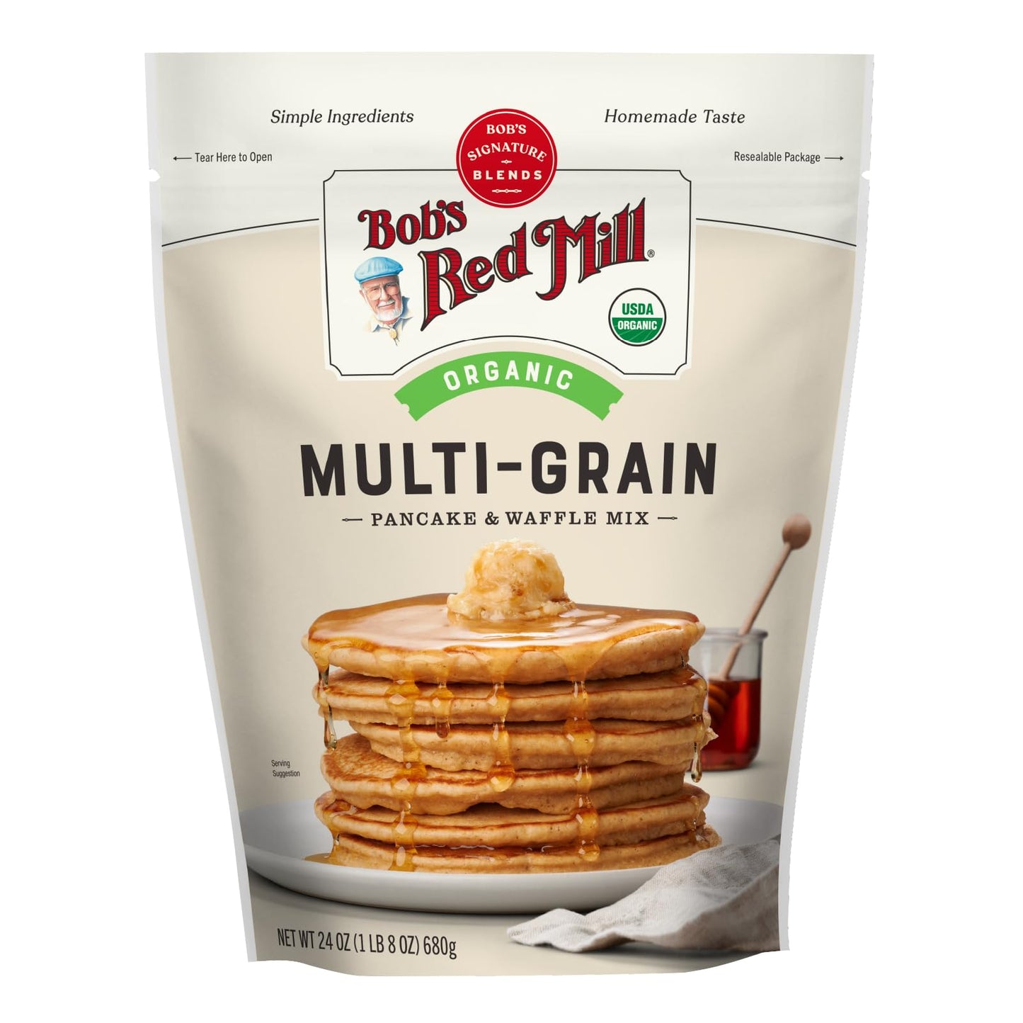 Bobs Red Mill Organic 7 Grain Pancake & Waffle Mix, 24 Ounce (Pack of 1), Packaging May Vary
